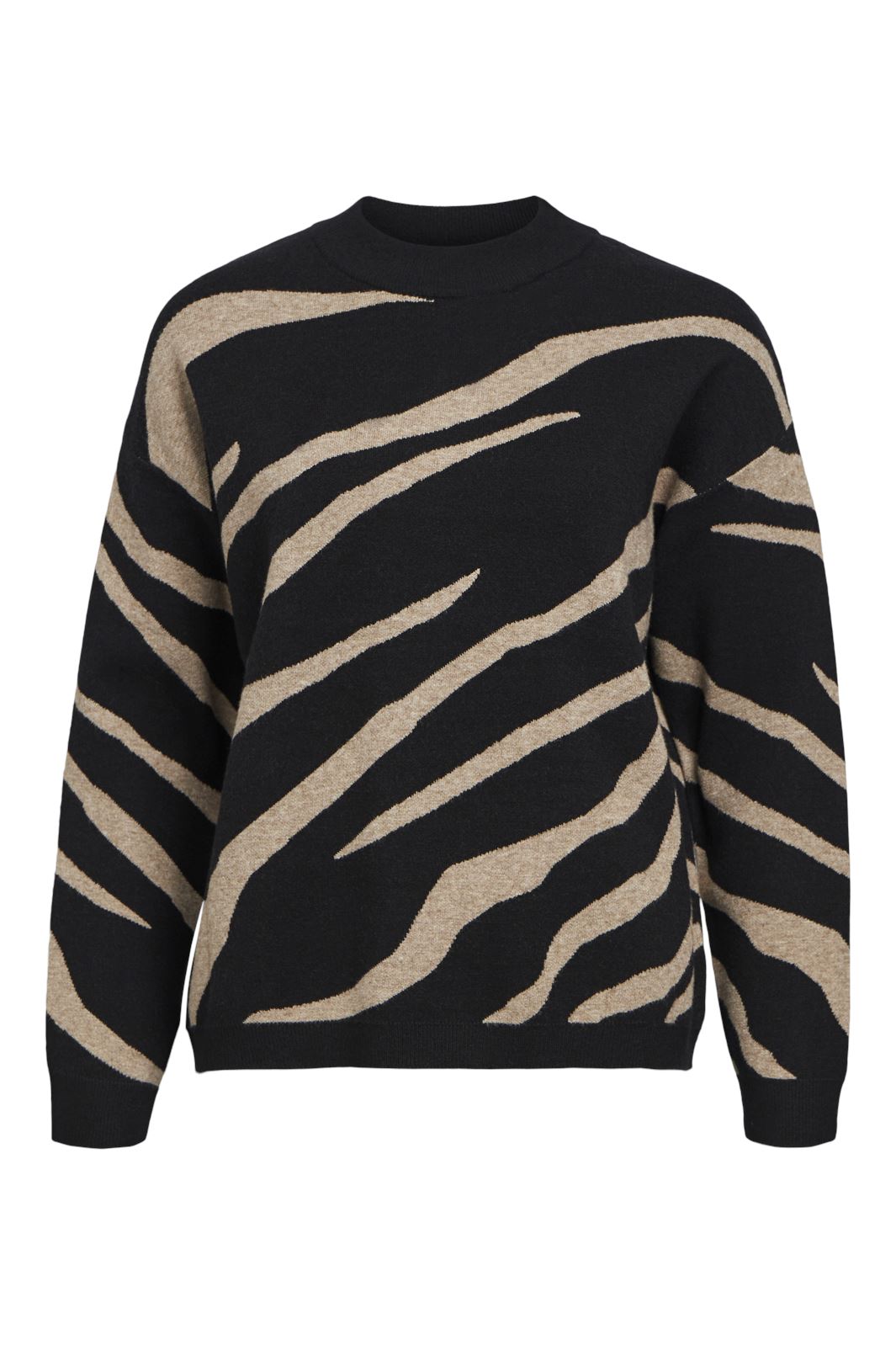 Object - Objray Lo L/S Knit Pullover - 4636672 Black Desert Taupe Tiger Graphic