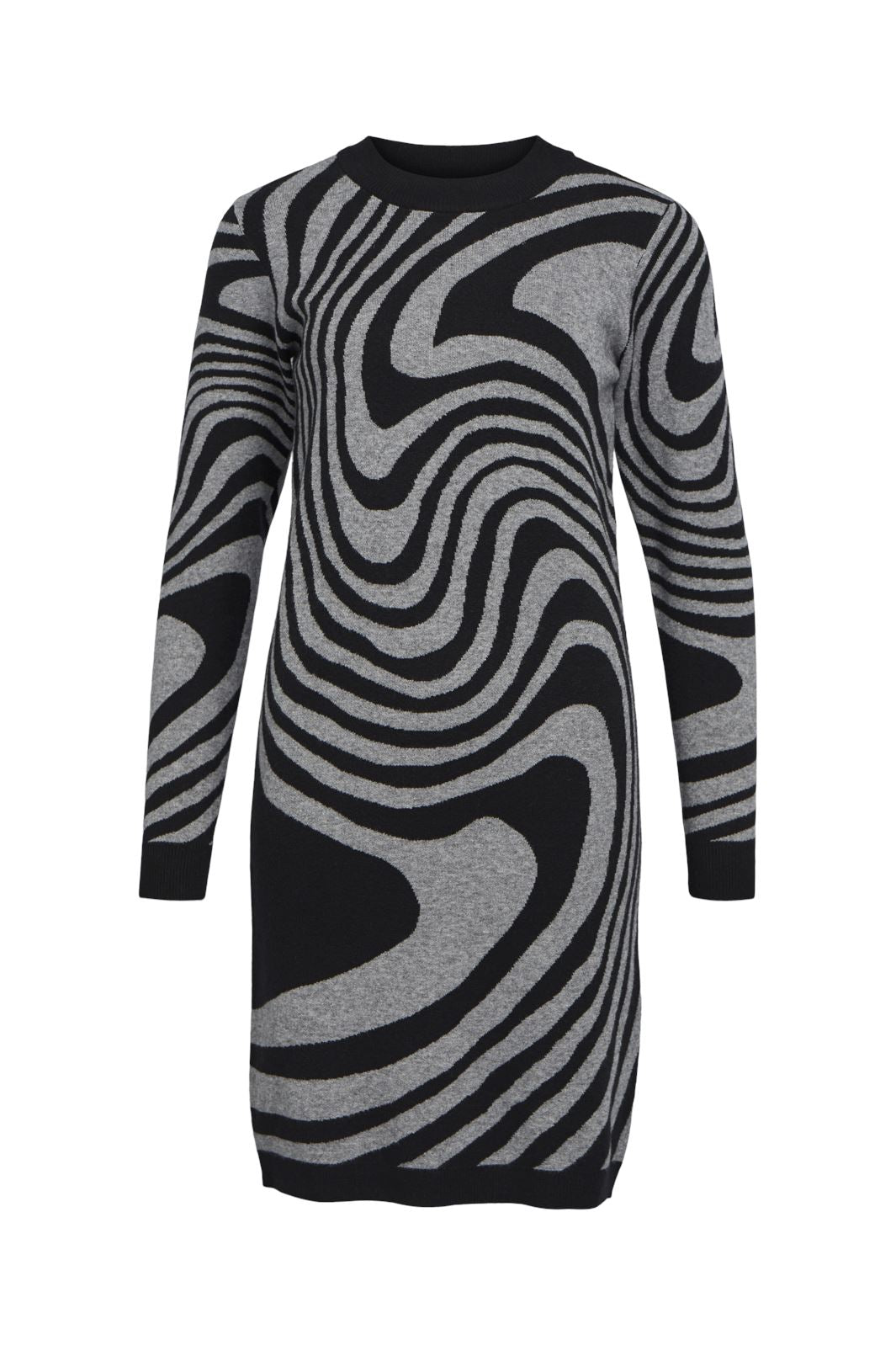 Object - Objray L/S Knit Dress - 4536062 Black Medium Grey Melange Zebra