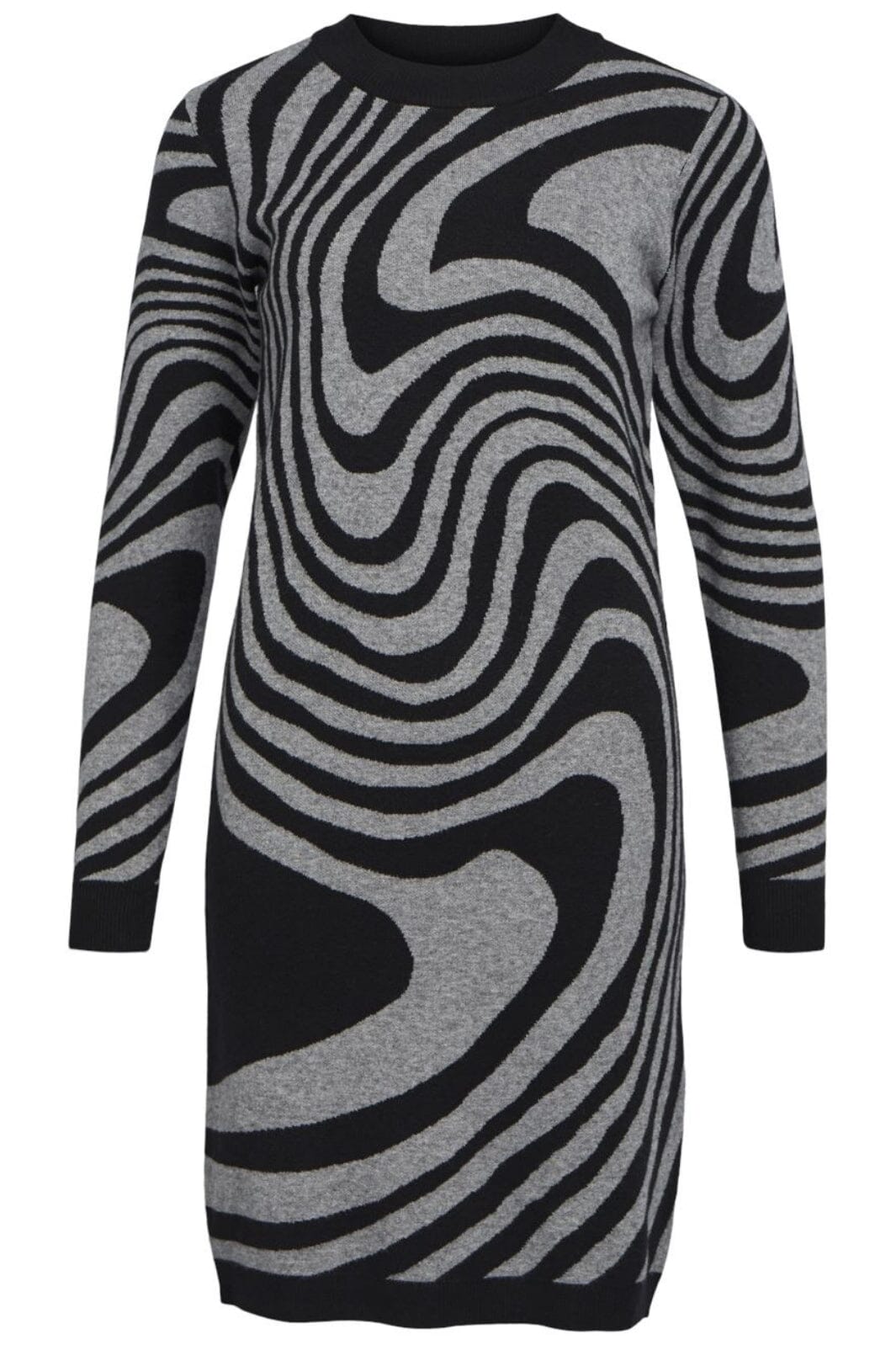 Object - Objray L/S Knit Dress - 4536062 Black Medium Grey Melange Zebra