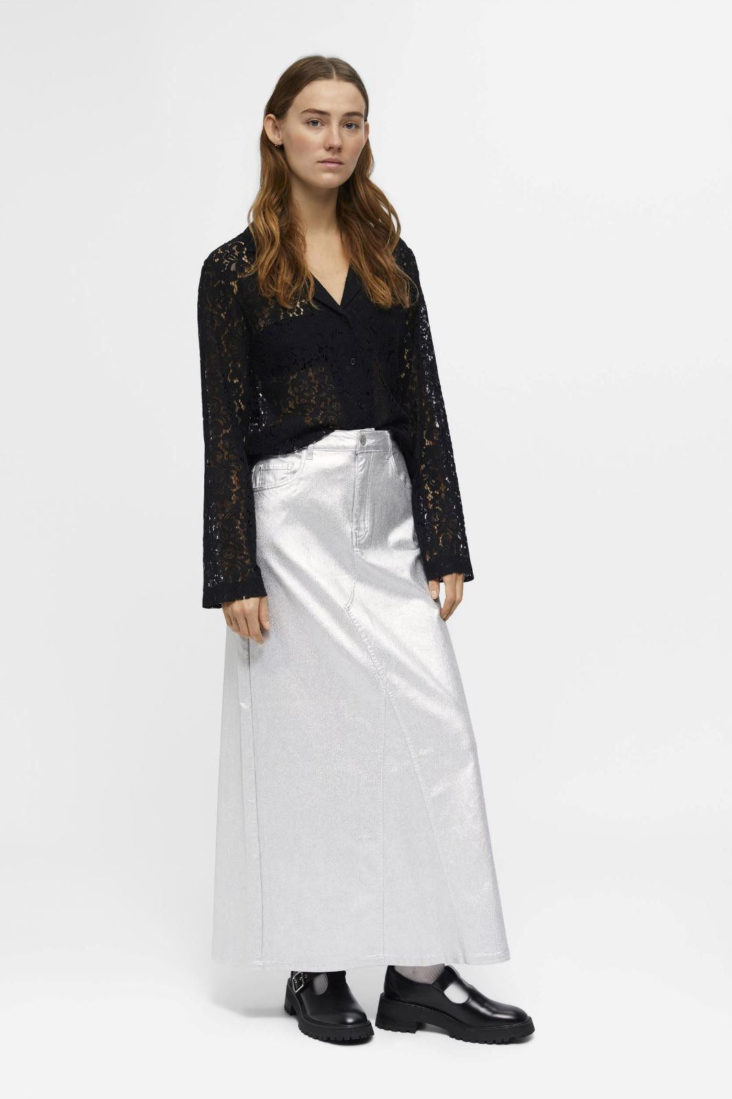 Object - Objsunny Harlow Long Skirt - 4586804 Silver Colour Nederdele 