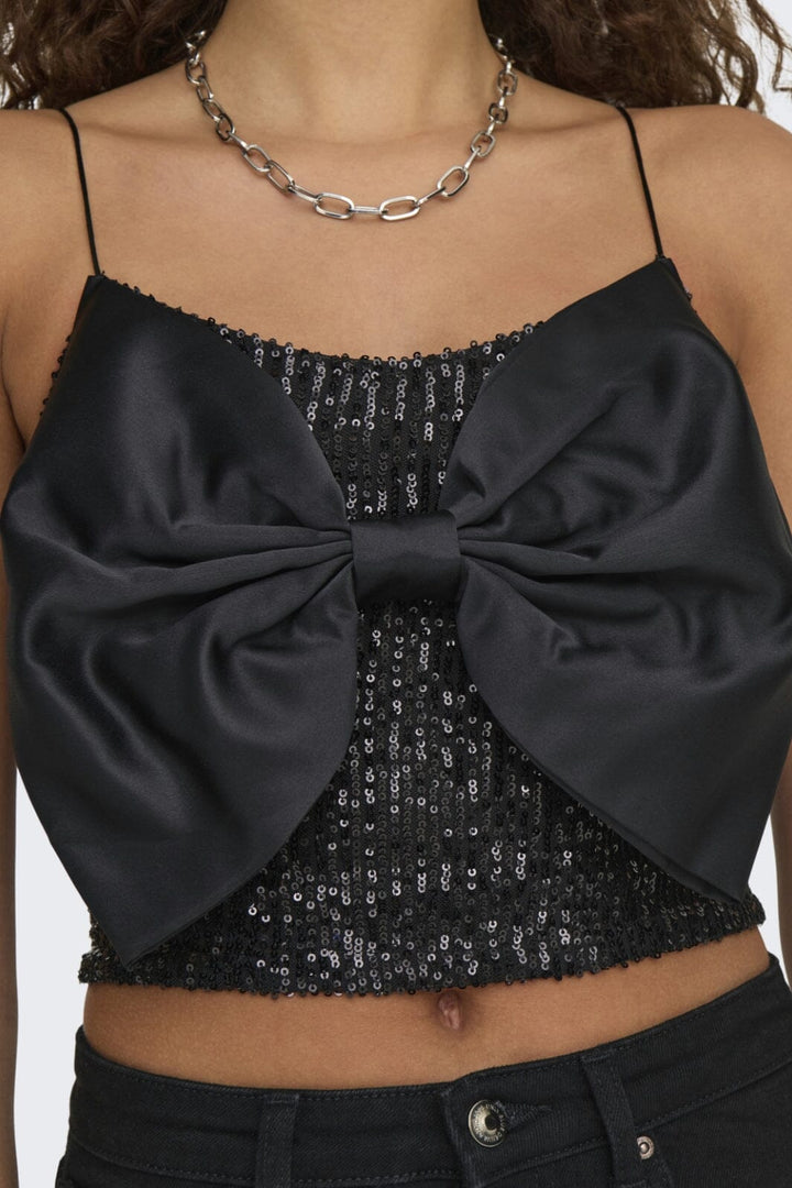 Only - Onlana S/L Bow Top - 4652279 Black Black Sequins + Bow Toppe 