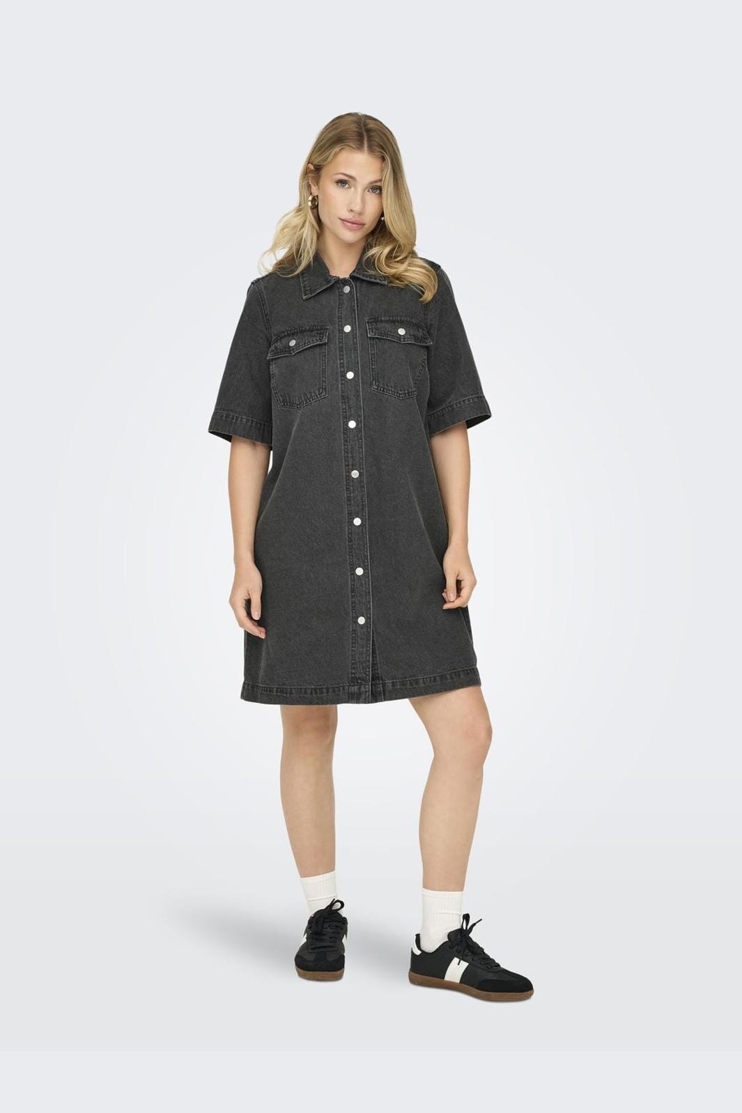 Only - Onlbelle S/S Button Dress Gua - 4717986 Washed Black