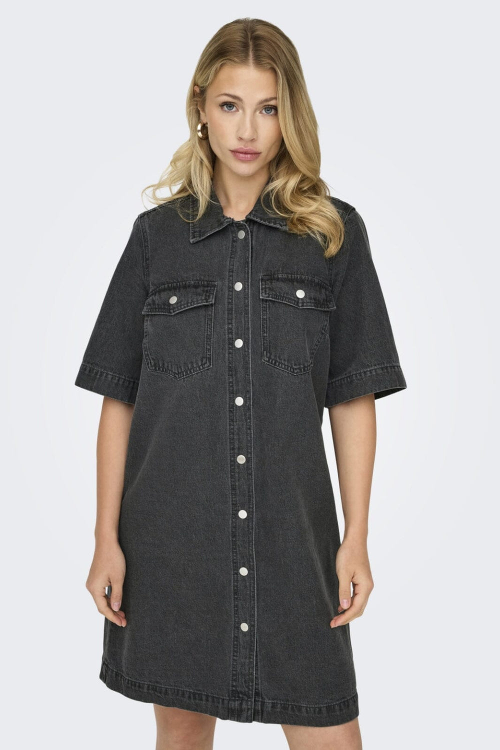 Only - Onlbelle S/S Button Dress Gua - 4717986 Washed Black