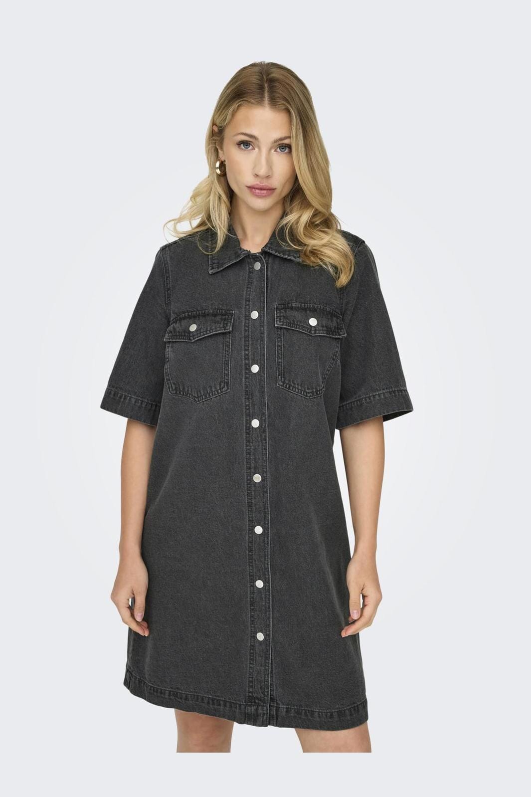 Only - Onlbelle S/S Button Dress Gua - 4717986 Washed Black