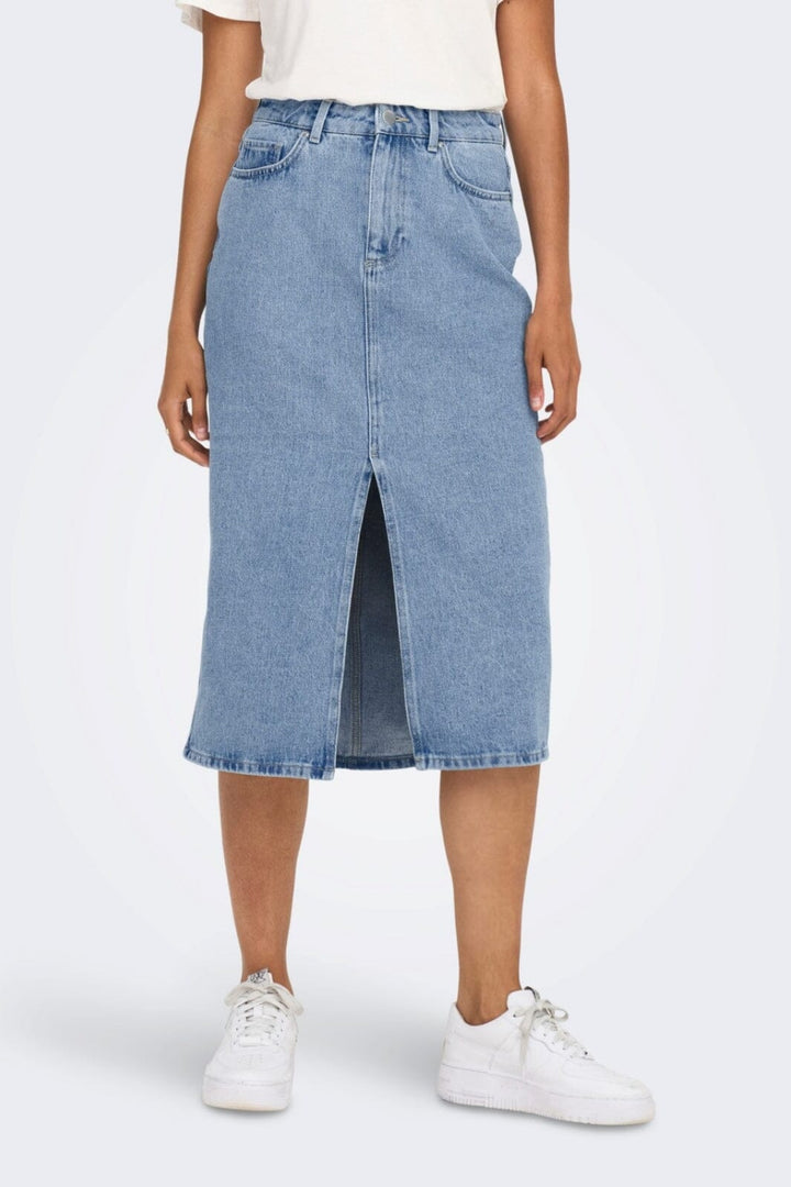 Only - Onlbianca Midi Skirt Rea - 4460381 Light Blue Denim Nederdele 