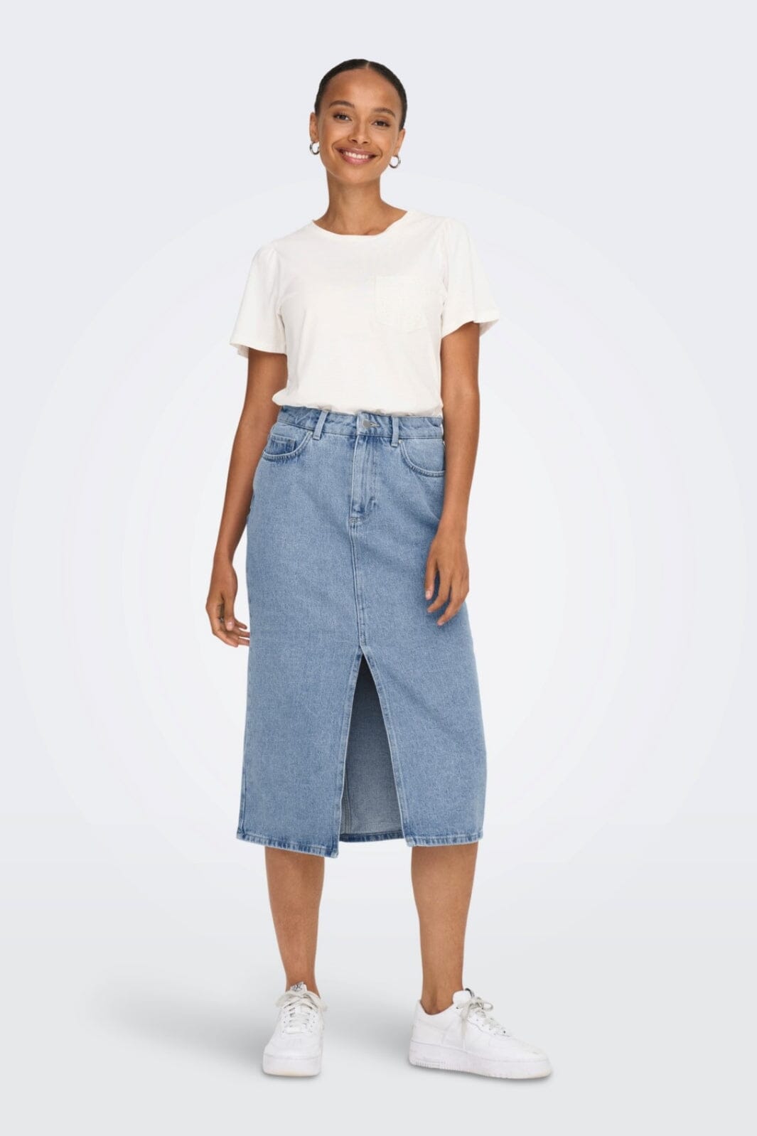 Only - Onlbianca Midi Skirt Rea - 4460381 Light Blue Denim Nederdele 