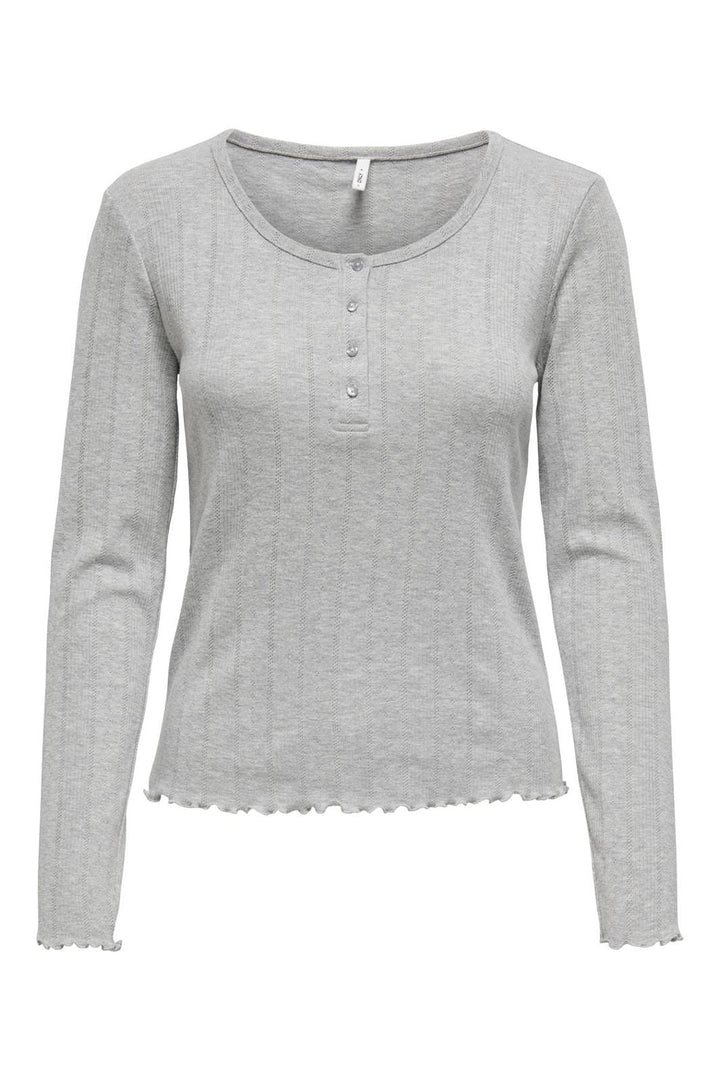 Only - Onlcarlotta L/S O-Neck Button Top - 4695779 Light Grey Melange