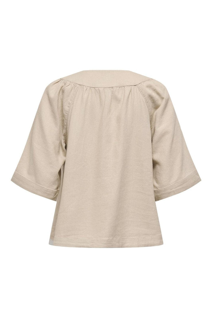 Only - Onlcaro 2/4 V-Neck Linen Bl Top Cc - 4726721 Oxford Tan