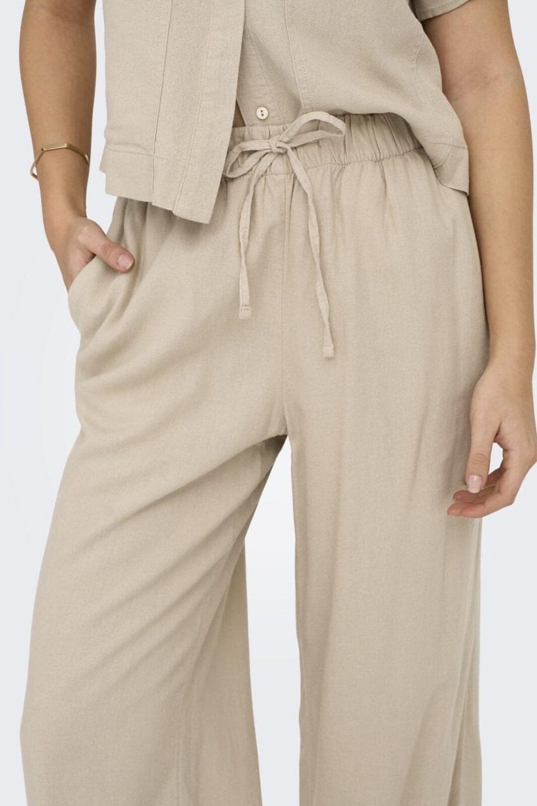 Only - Onlcaro Linen Bl Pull-Up Pant Cc - 4458162 Oxford Tan