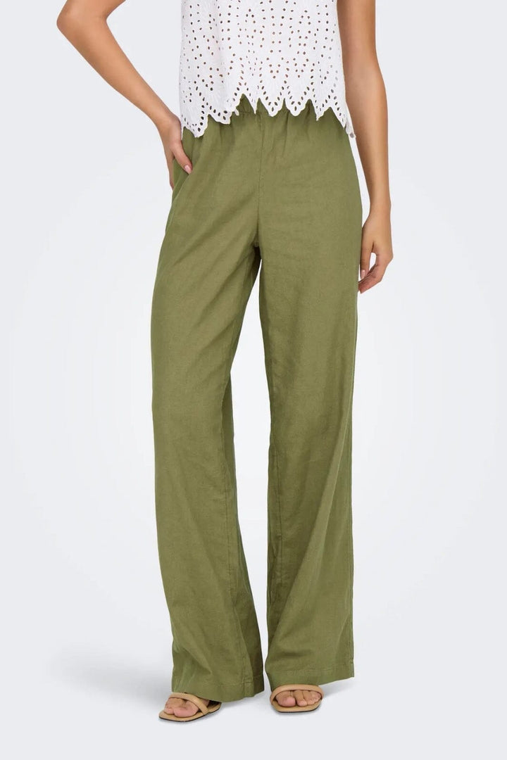 Only - Onlcaro Linen Bl Pull-Up Pant Cc - 4652313 Elmwood