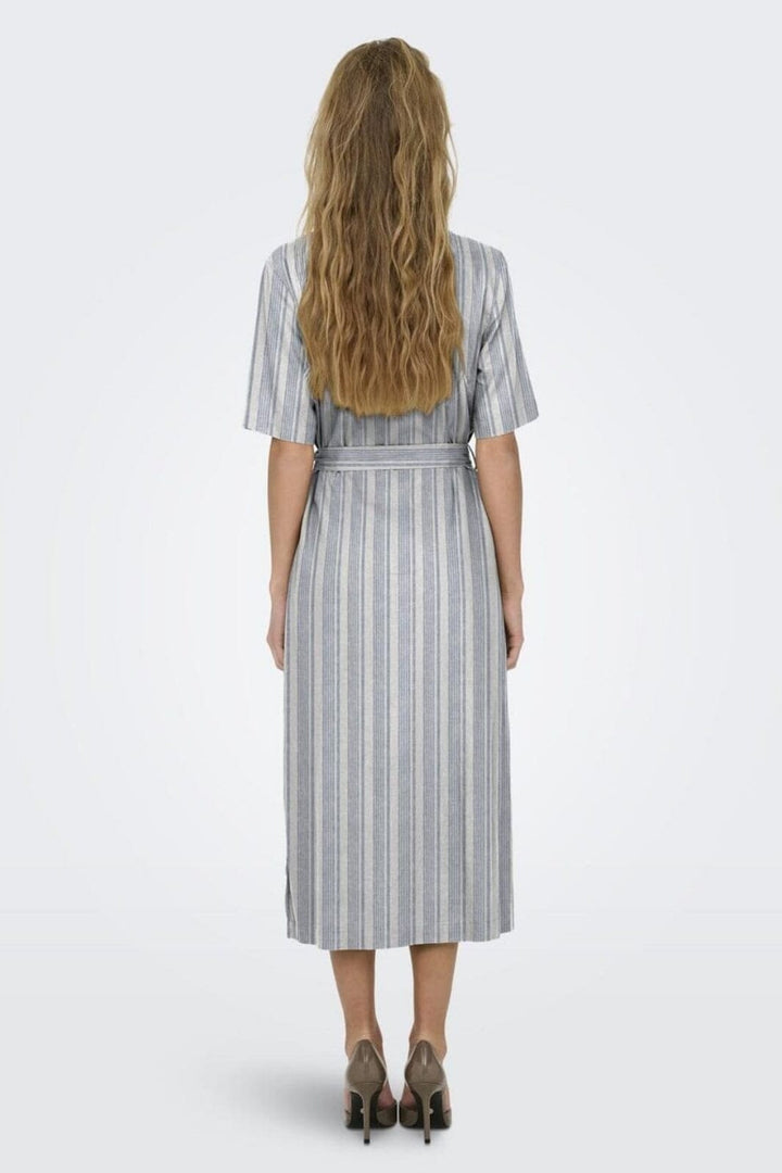 Only - Onlcaro S/S Linen Bl Belt Dress Cc - 4652253 Coronet Blue Bright White