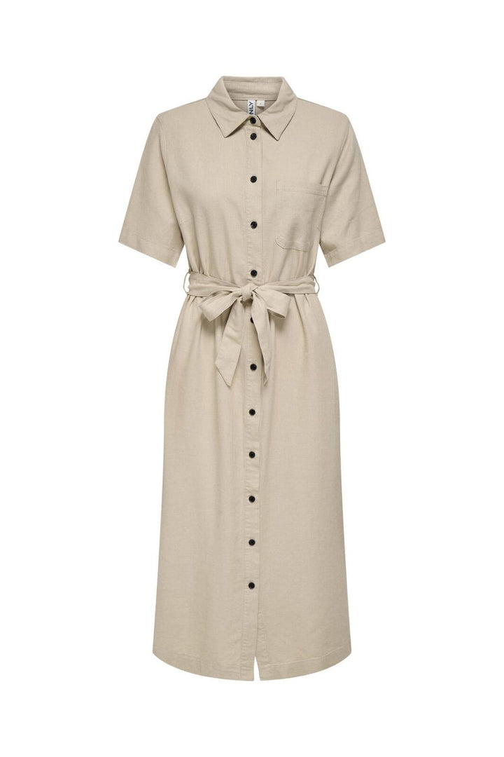 Only - Onlcaro S/S Linen Bl Belt Dress Cc - 4727101 Oxford Tan