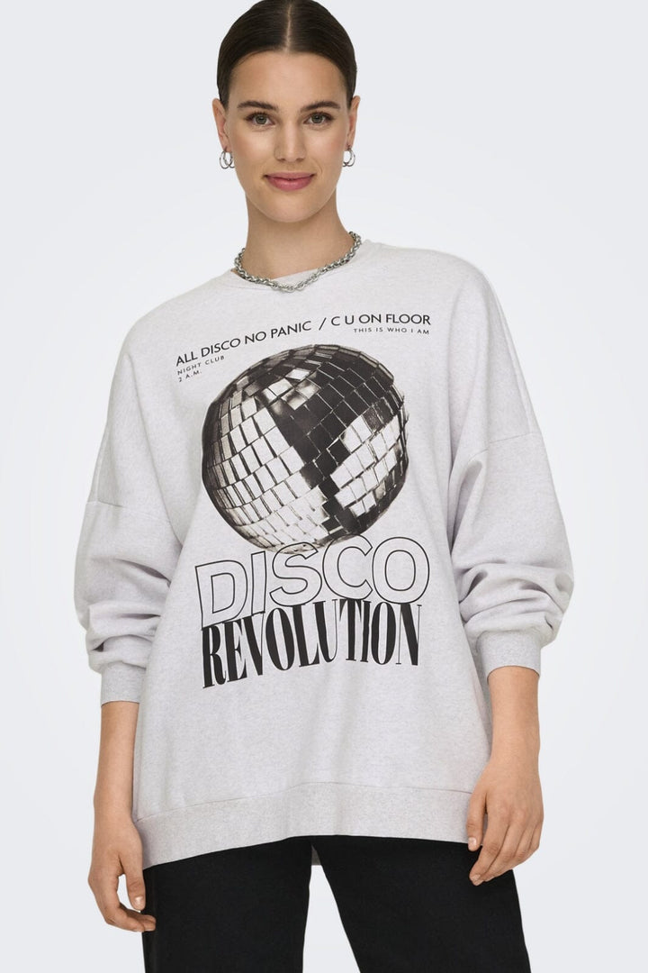 Only - Onldaze L/S Party O-Neck Swt - 4601779 Light Grey Melange Disco Sweatshirts 