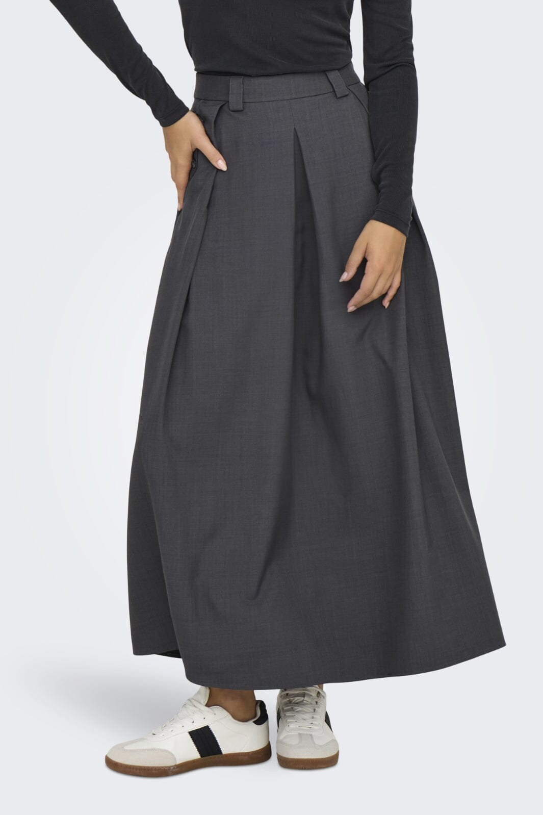 Only - Onlginny Mel Wide Long Skirt - 4588859 Dark Grey Melange Nederdele 