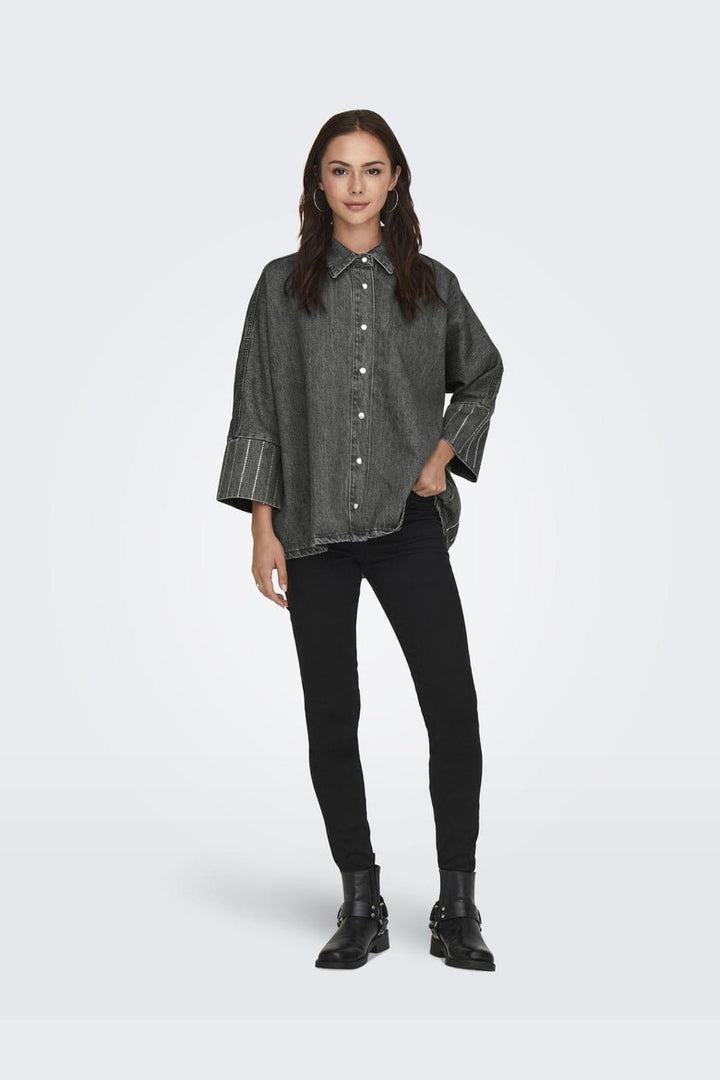 Only - Onlgrace Ls Rhinest Ps Shirt Azg - 4533792 Light Grey Denim