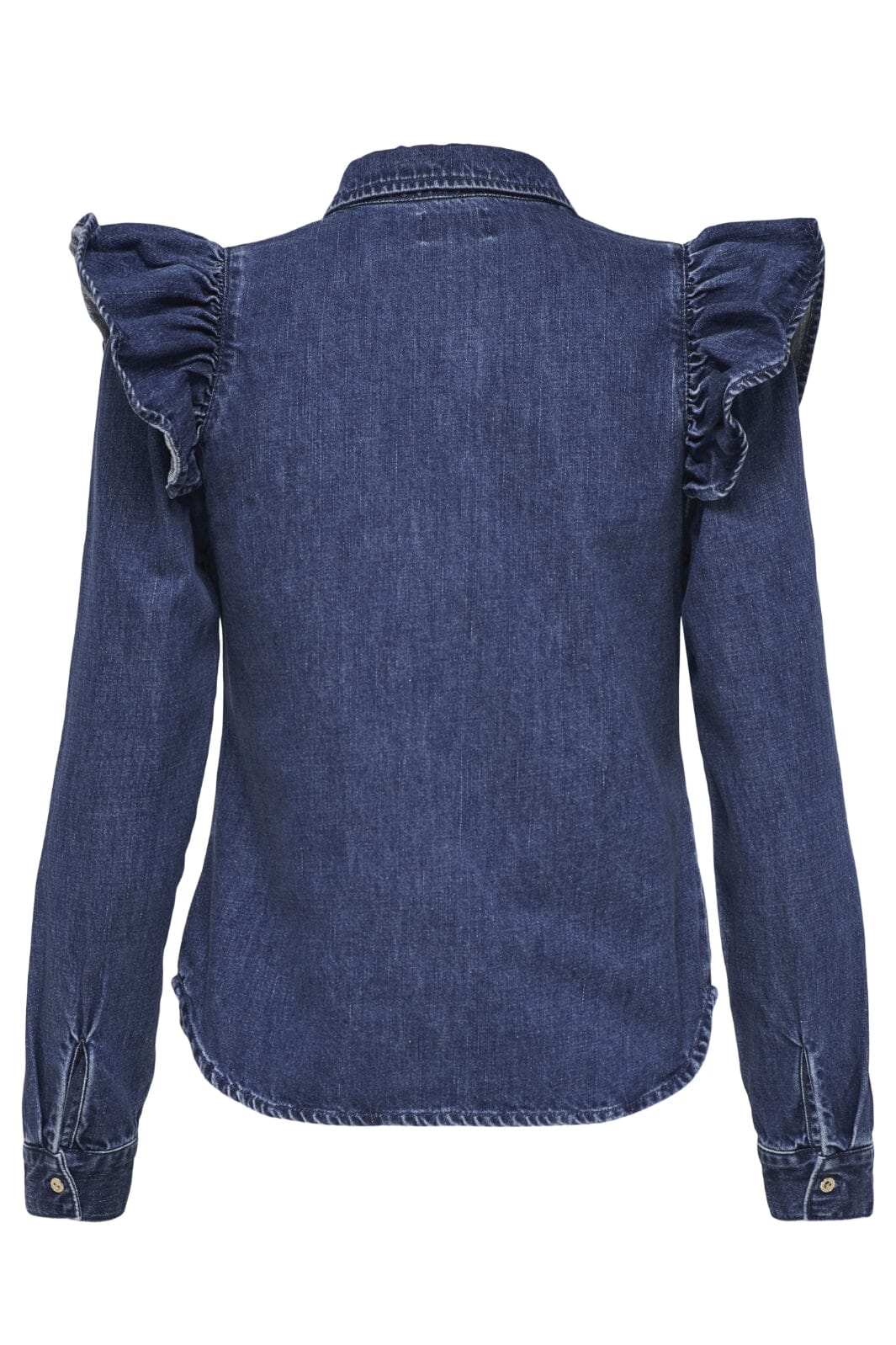 Only - Onlindigo Ls Frill Shirt Qyt - 4287142 Dark Blue Denim Skjorter 