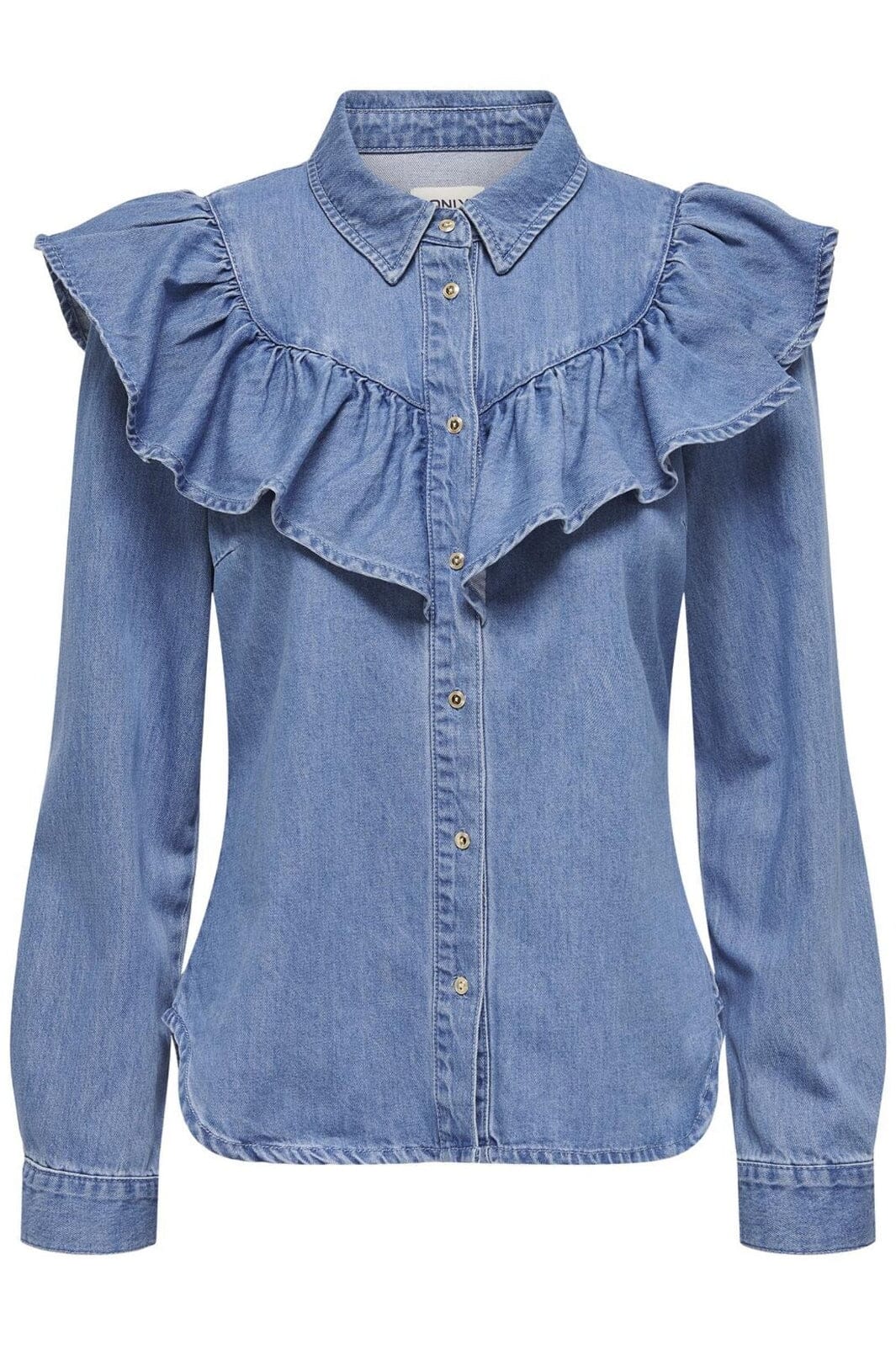 Only - Onlindigo Ls Frill Shirt Qyt - 4324886 Medium Blue Denim