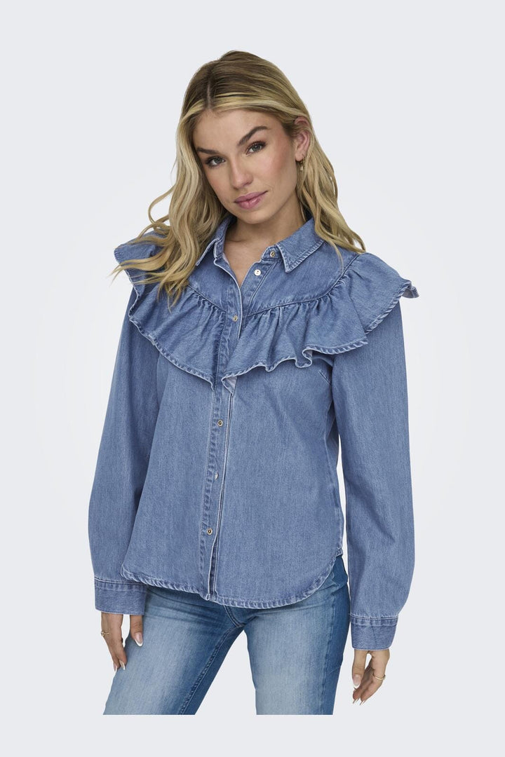 Only - Onlindigo Ls Frill Shirt Qyt - 4324886 Medium Blue Denim