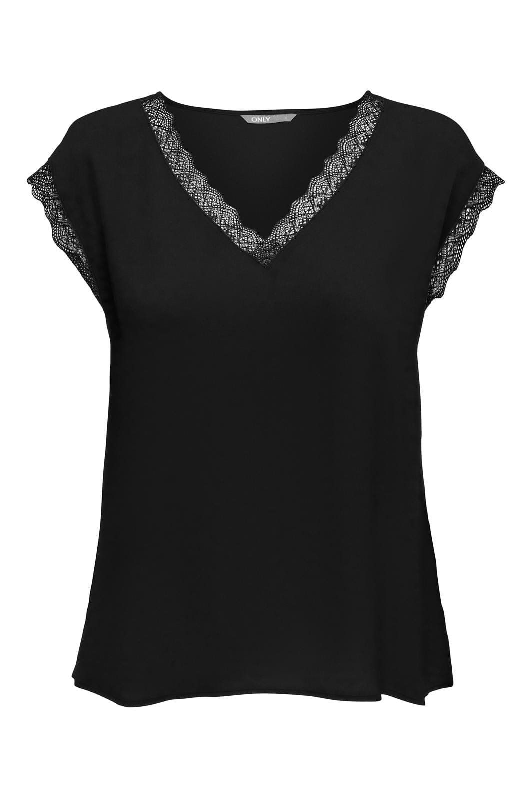 Only - Onljasmina S/S V-Neck Lace Top - 3907182 Black