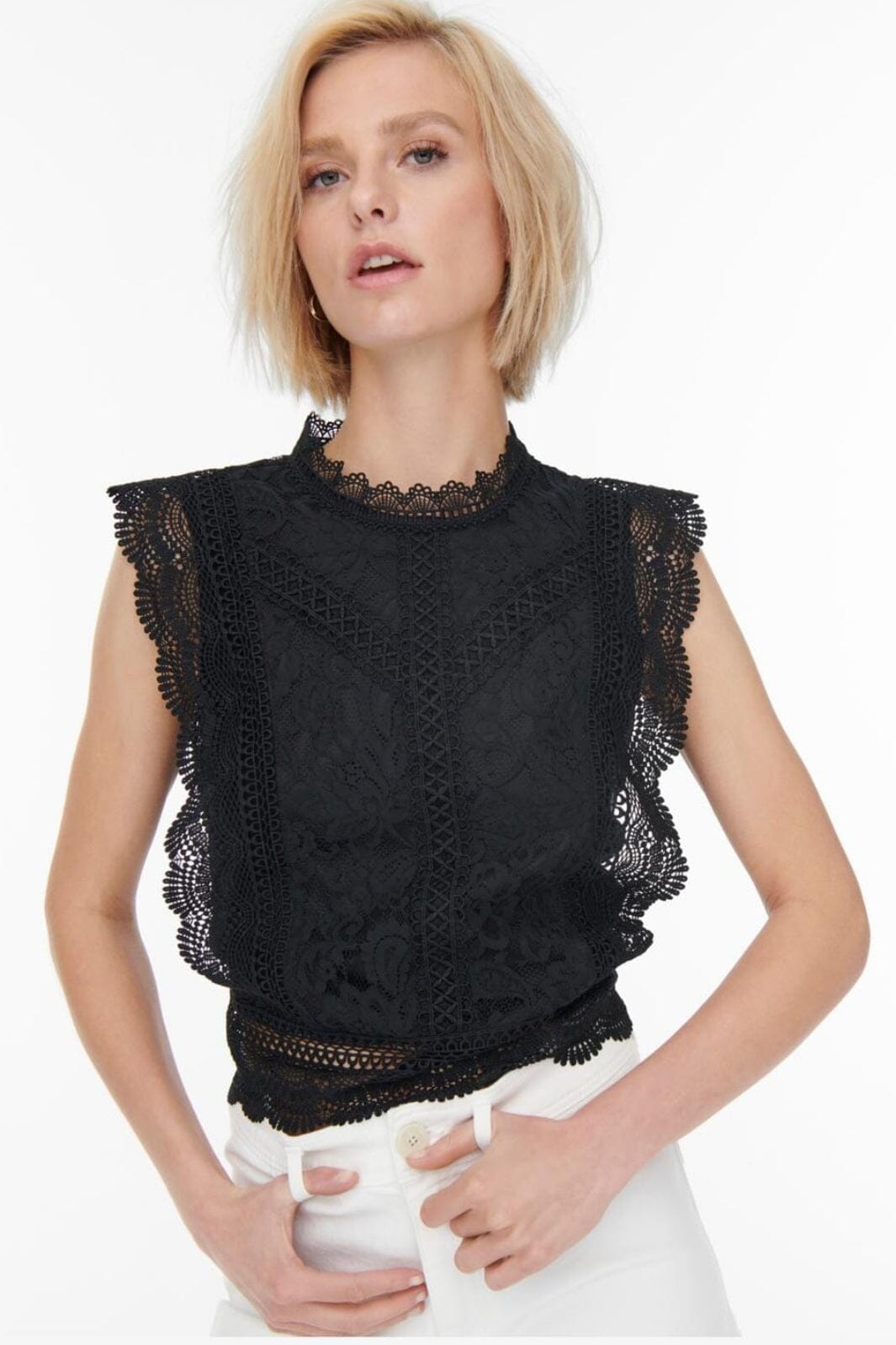 Only - Onlkaro S/L Lace Top - 3359556 Black Toppe 