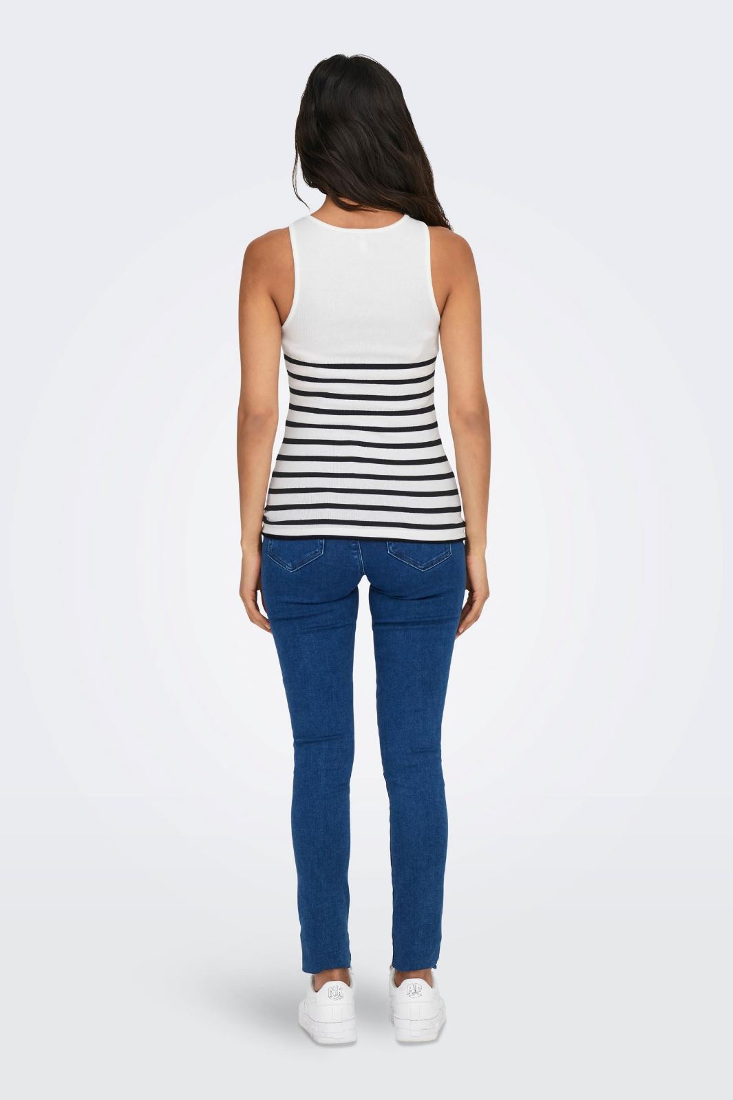 Only - Onlkenya Rib Stripe Tank Top - 4452882 Bright White Black Toppe 