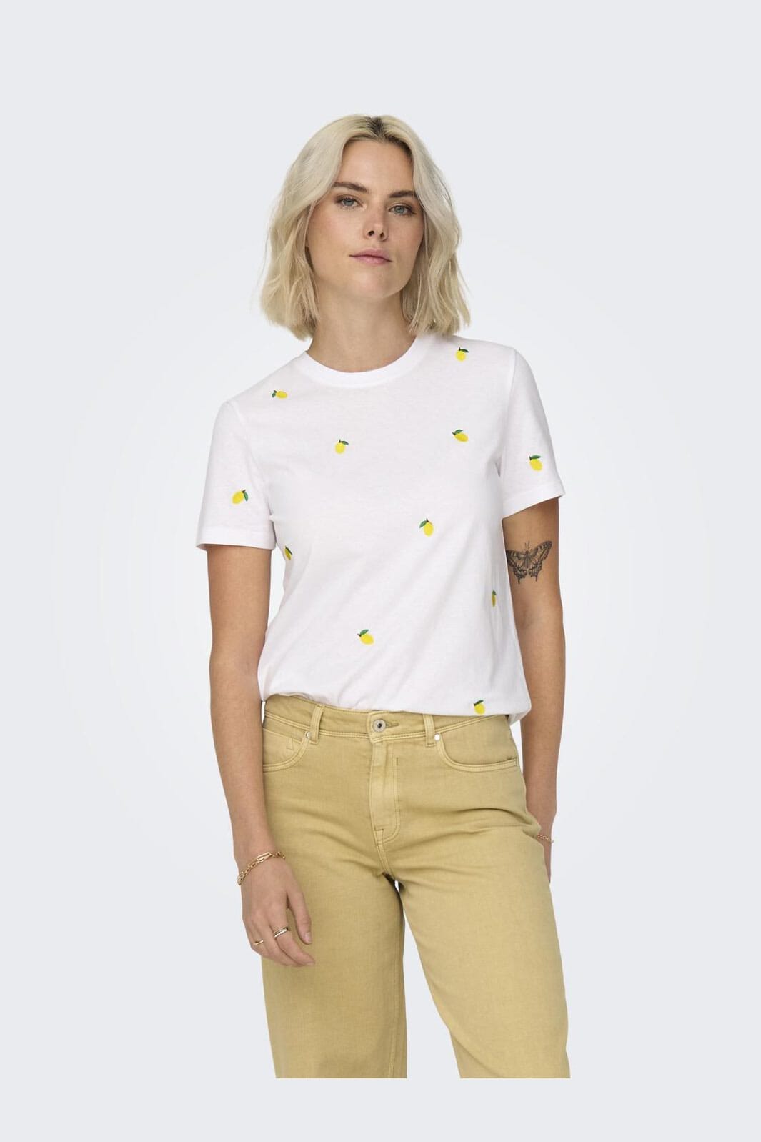 Only - Onlketty Life S/S O-Neck Top - 4444943 Bright White Lemon