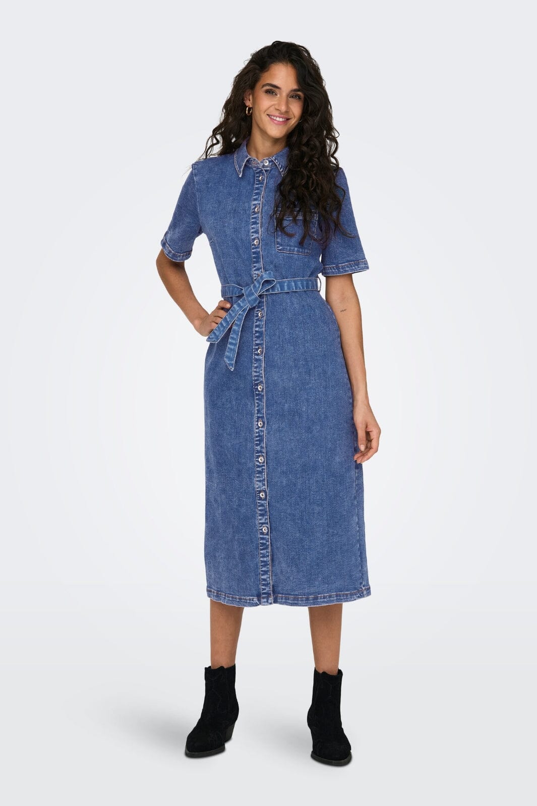 Only - Onllana Ss Long Dress Rea258 - 4124039 Medium Blue Denim