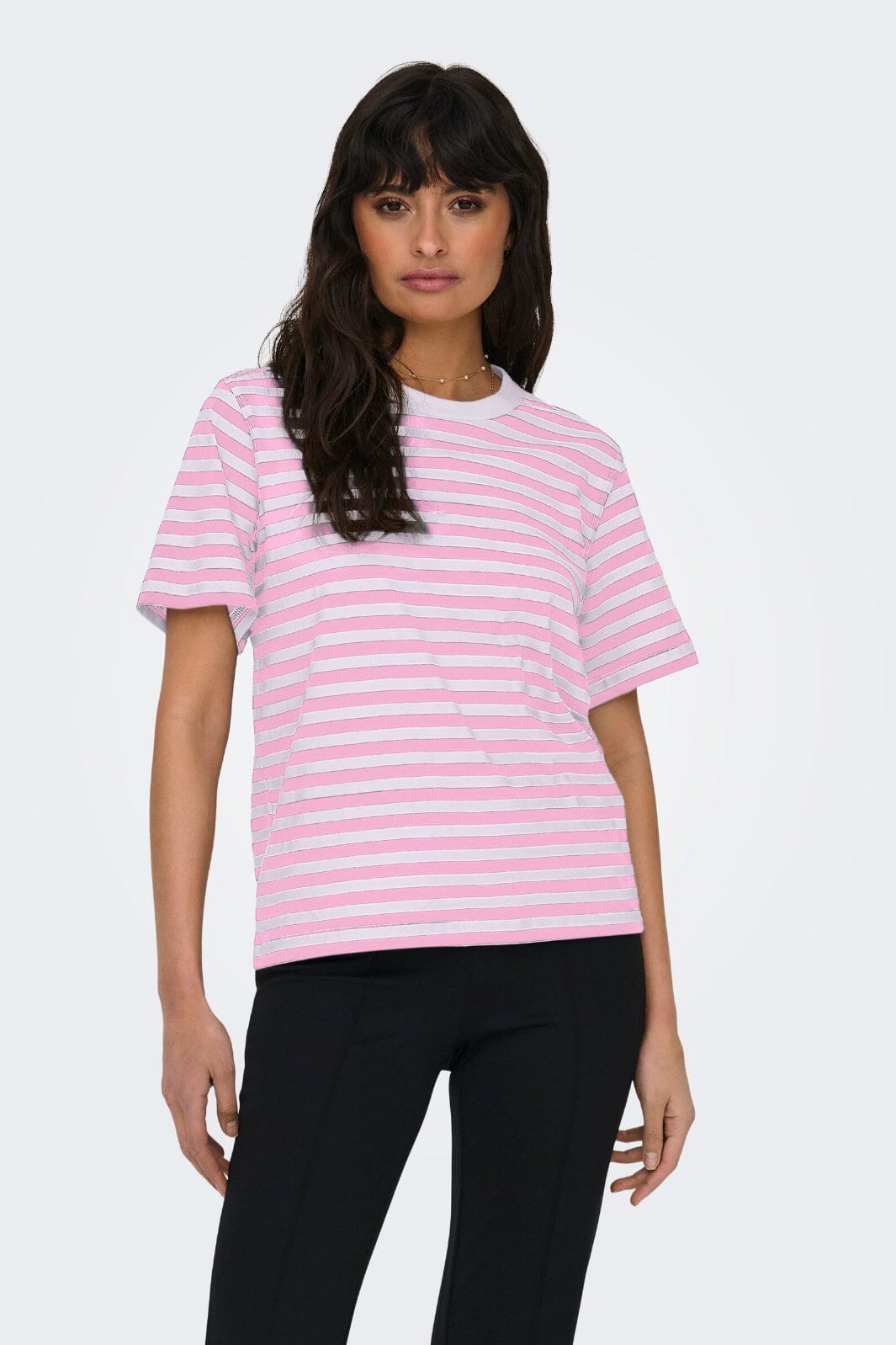 Only - Onllivina S/S Stripe Tee - 4487462 Bonbon White Stripes