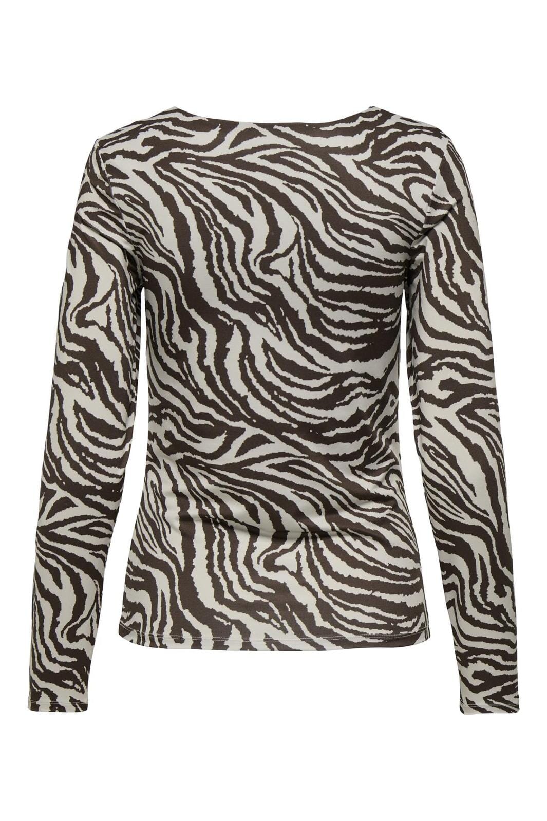 Only - Onllone L/S Two Way Top - 4854549 Demitasse Zebra