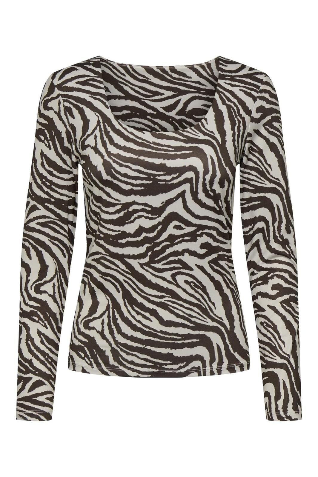 Only - Onllone L/S Two Way Top - 4854549 Demitasse Zebra