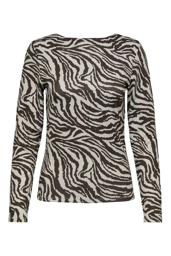 Only - Onllone L/S Two Way Top - 4854549 Demitasse Zebra