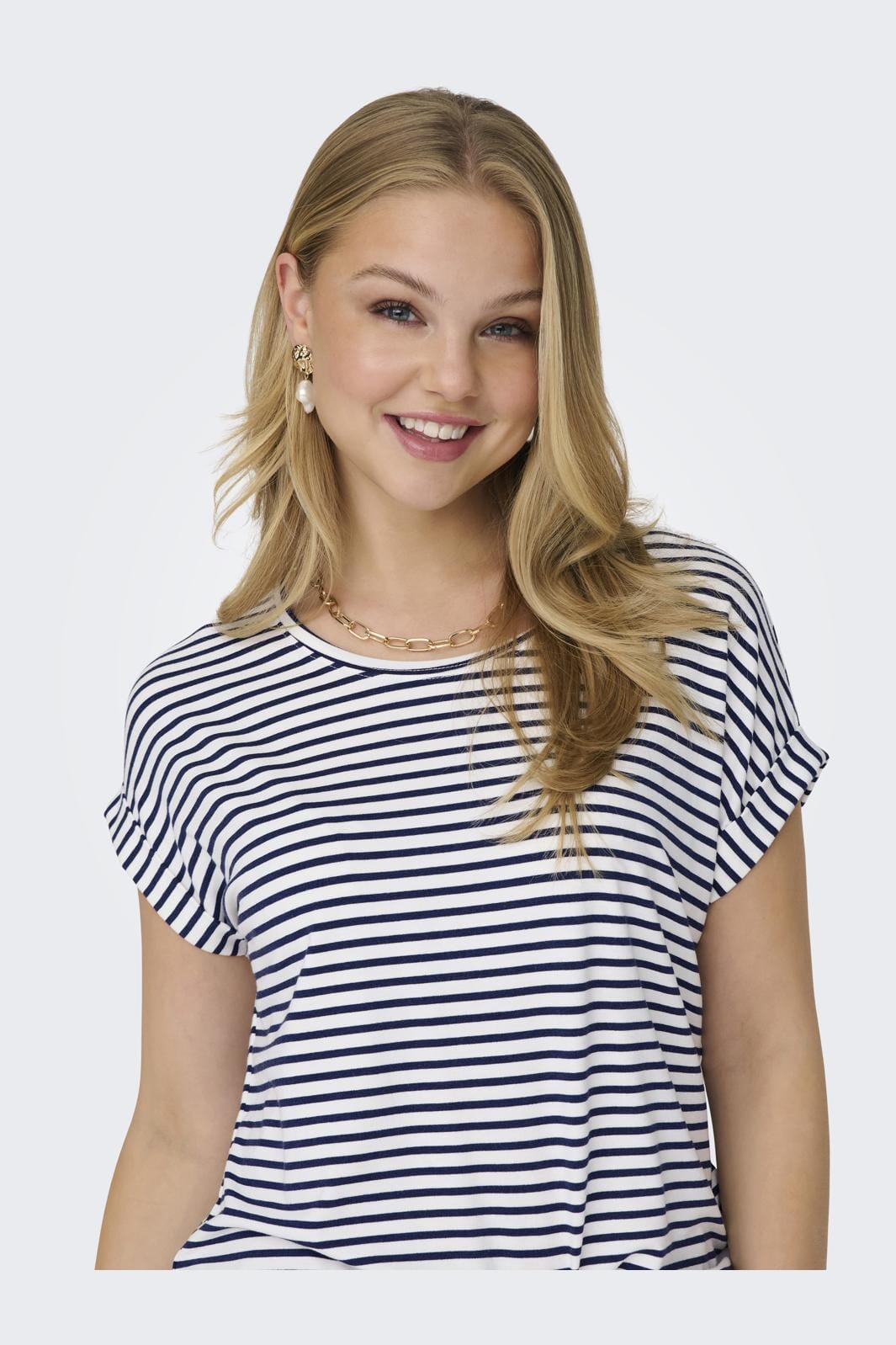 Only - Onlmoster Stripe S/S O-Neck Top - 4448024 Cloud Dancer Naval Academy