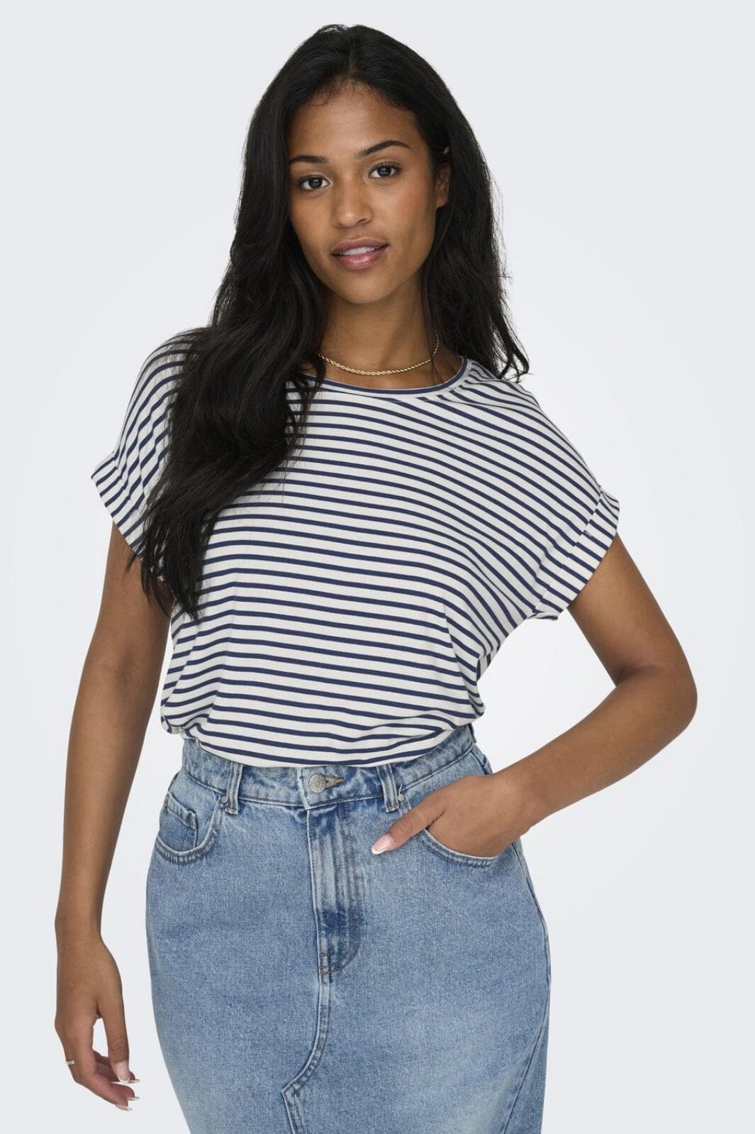 Only - Onlmoster Stripe S/S O-Neck Top - 4448024 Cloud Dancer Naval Academy T-shirts 