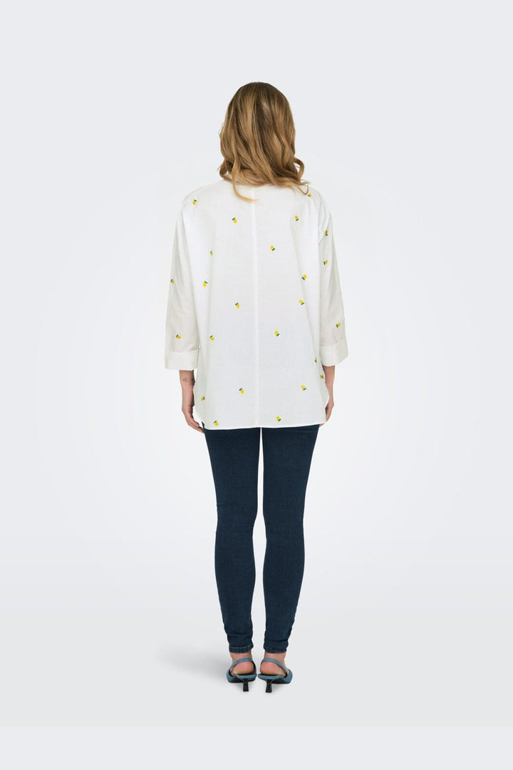 Only - Onlnew Lina Grace Ls Emb Shirt - 4405238 Bright White Lemon