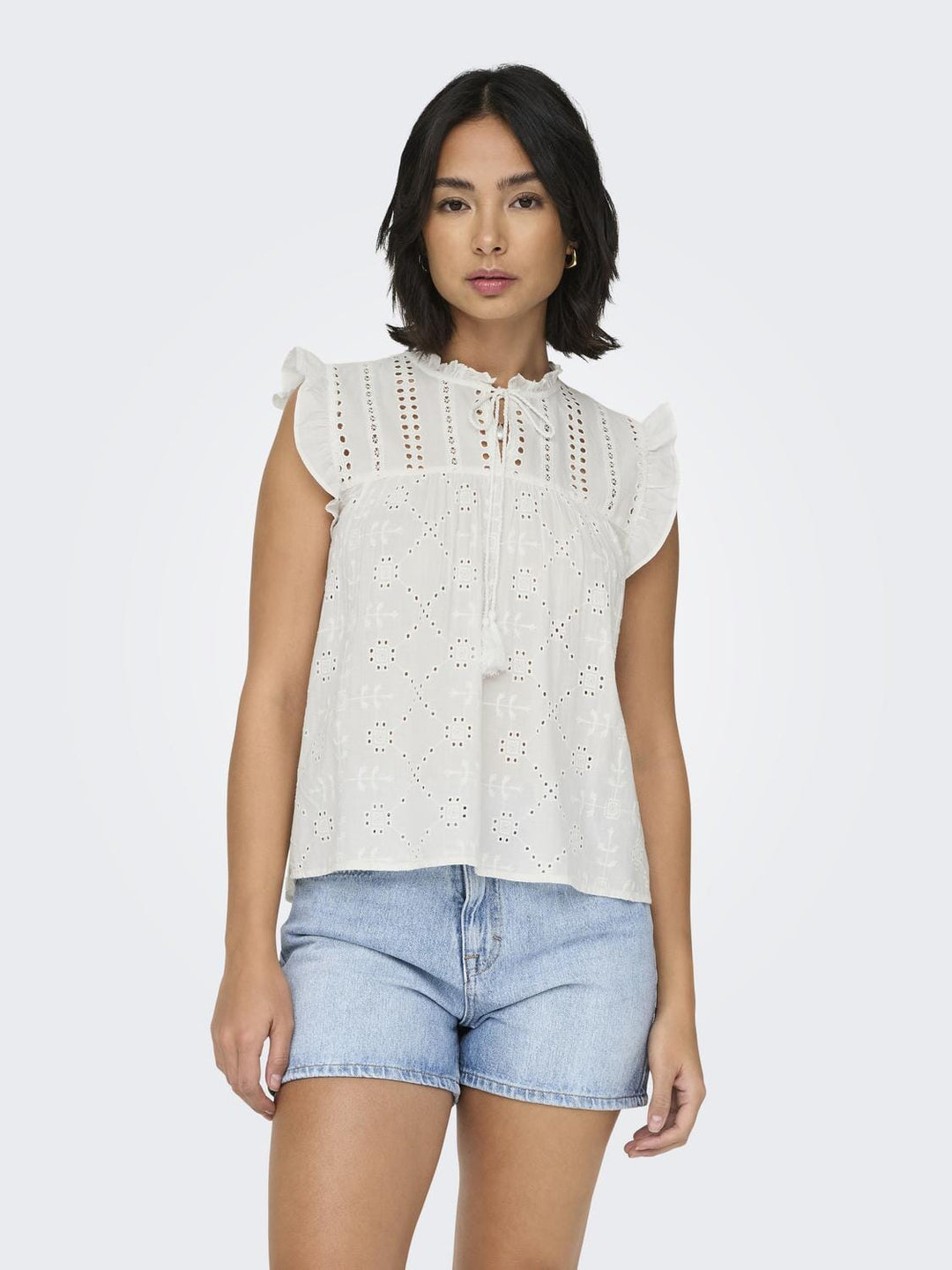 Only - Onlreva Life S/L Emb Top - 3500799 Cloud Dancer Toppe 