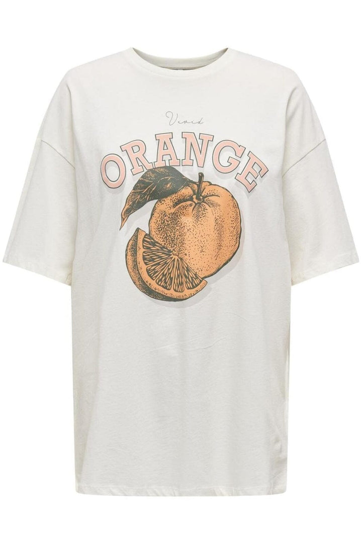 Only - Onlrose S/S Oversize Tee - 4712079 Cloud Dancer Vivid Orange T-shirts 