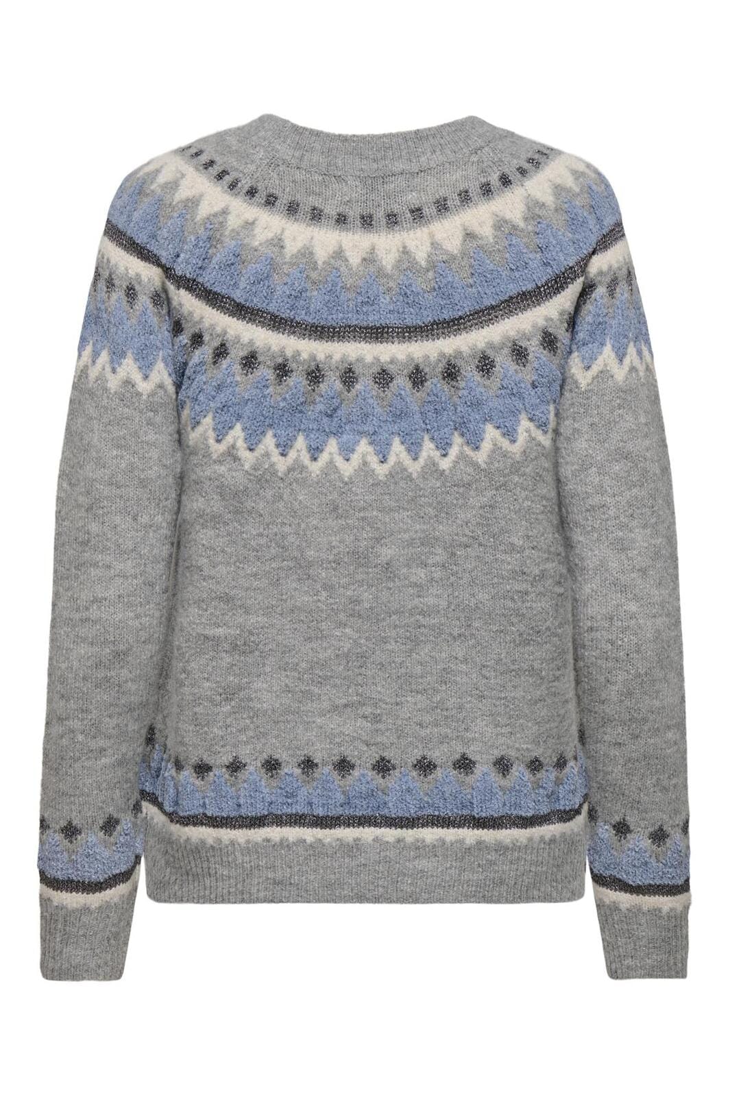 Only - Onlrosita Ls Pullover Knt - 3584052 Light Grey Melange W. Silver Glitter/ Blue/ Cloud Dancer