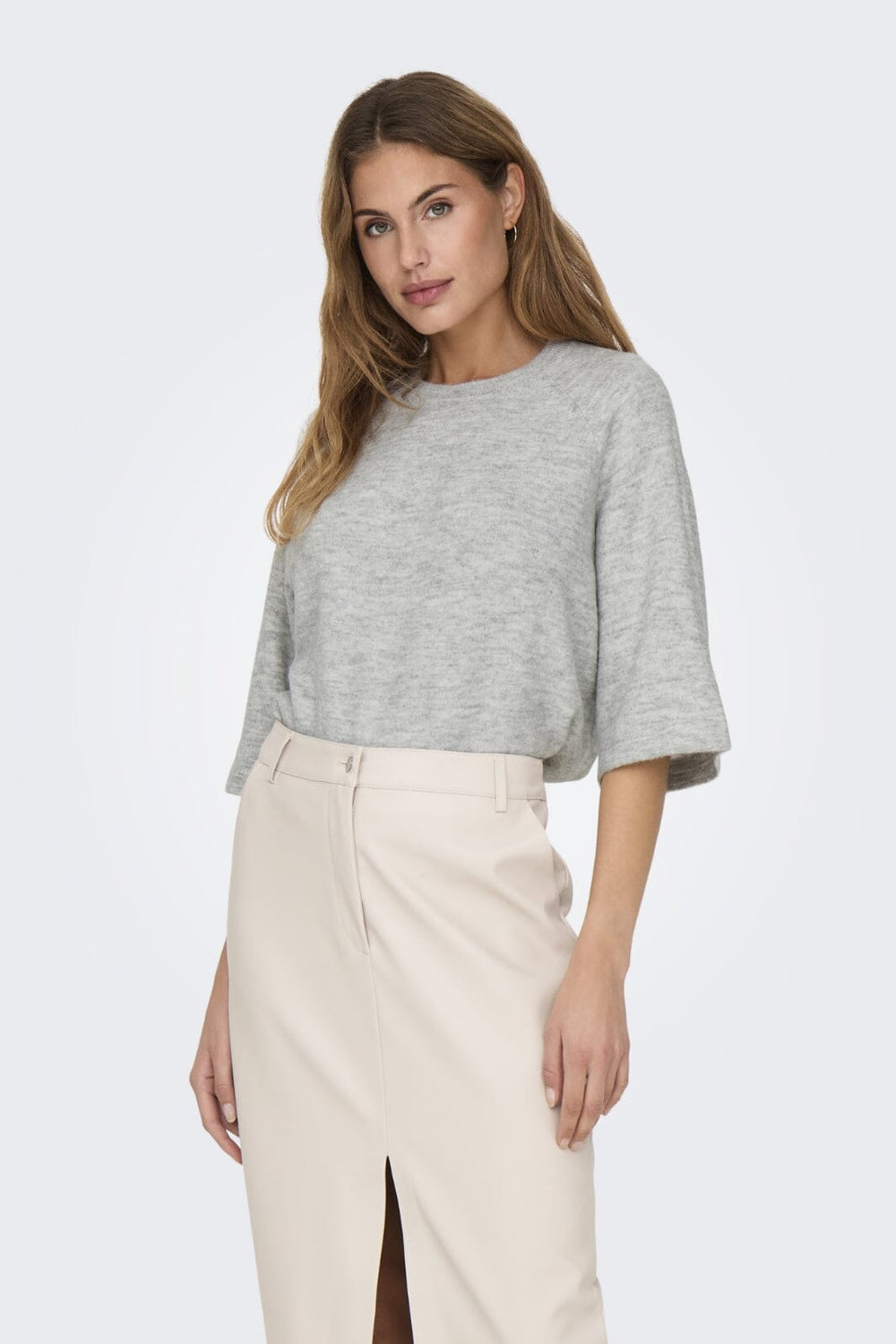 Only - Onlsimoni 3/4 Pullover Knt - 4600558 Light Grey Melange