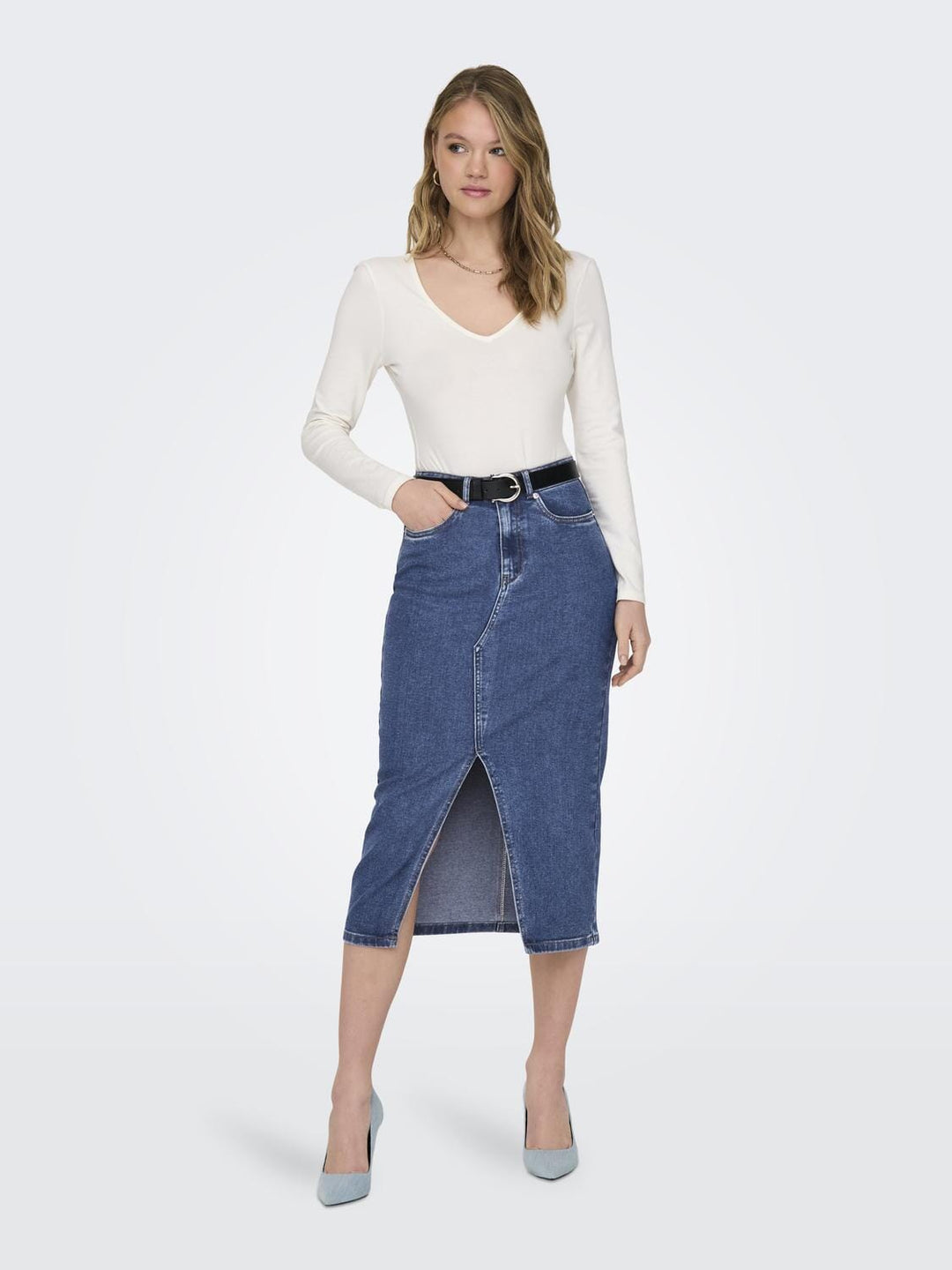 Only - Onlsiri Front Slit Skirt Gua - 4507660 Medium Blue Denim Nederdele 