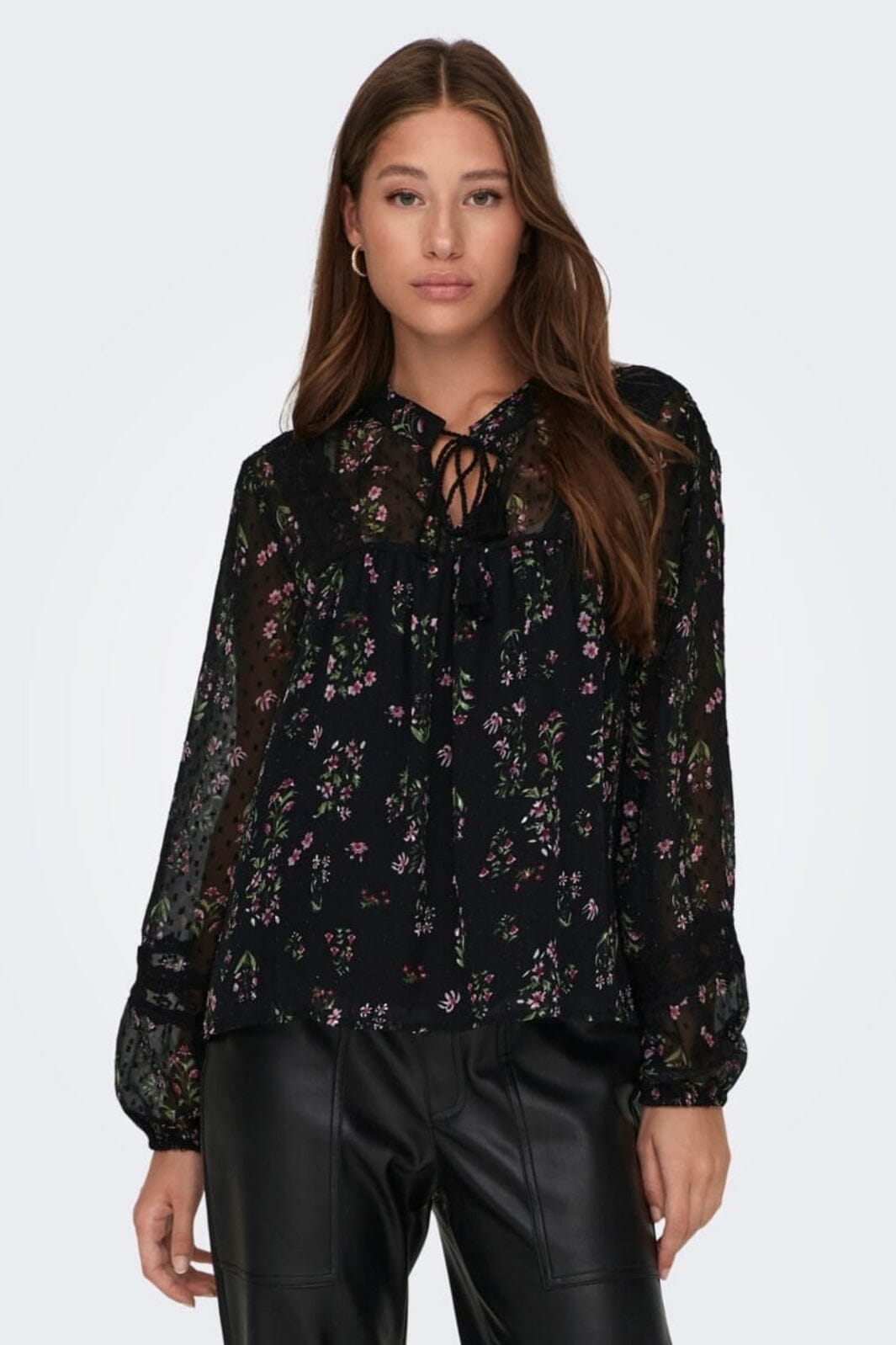 Only - Onltessa Eliza Ls Top - 4325026 Black Light Pink Flower