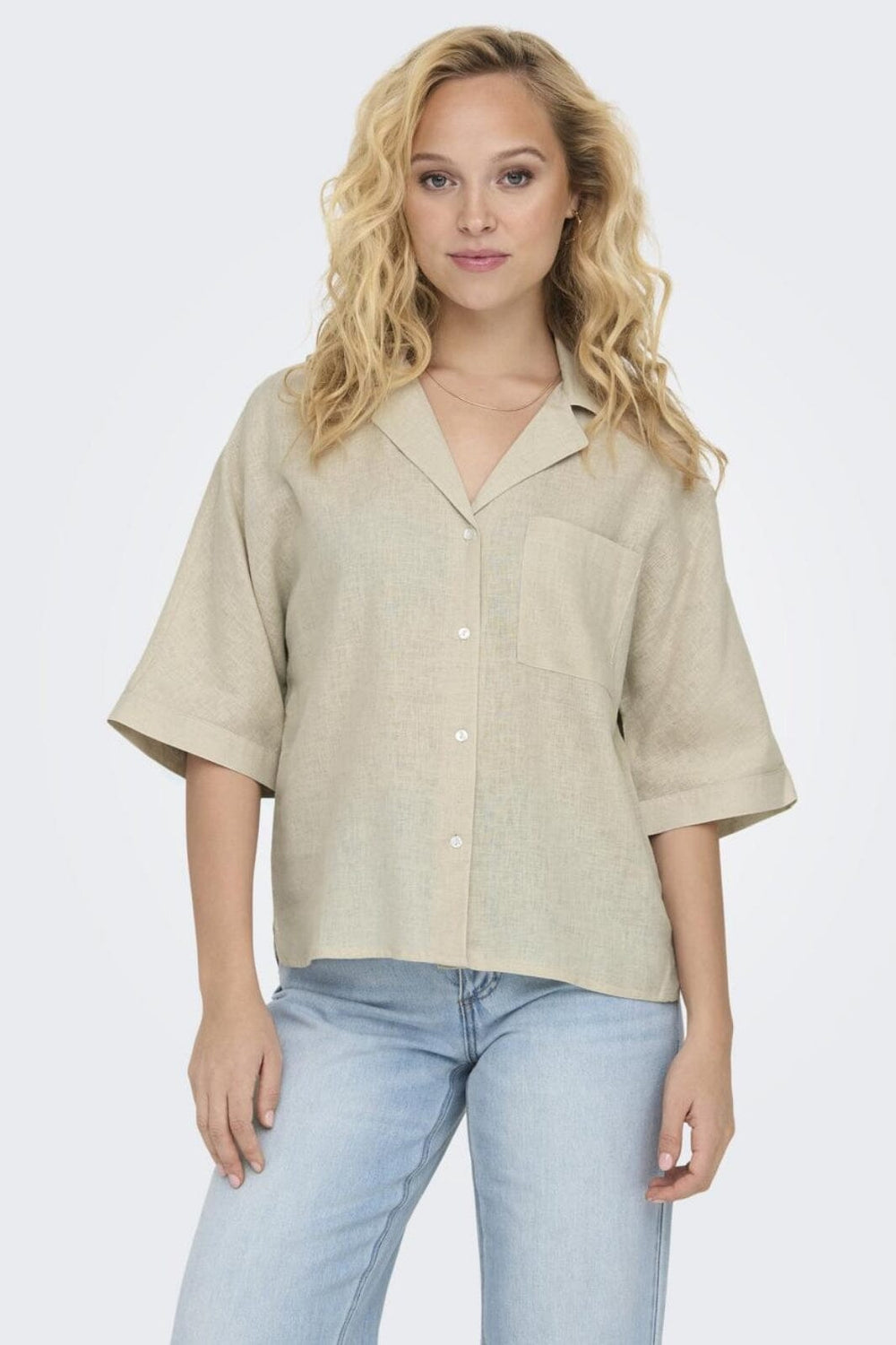 Only - Onltokyo Life Ss Linen Bl Shirt - 4414158 Moonbeam Skjorter 