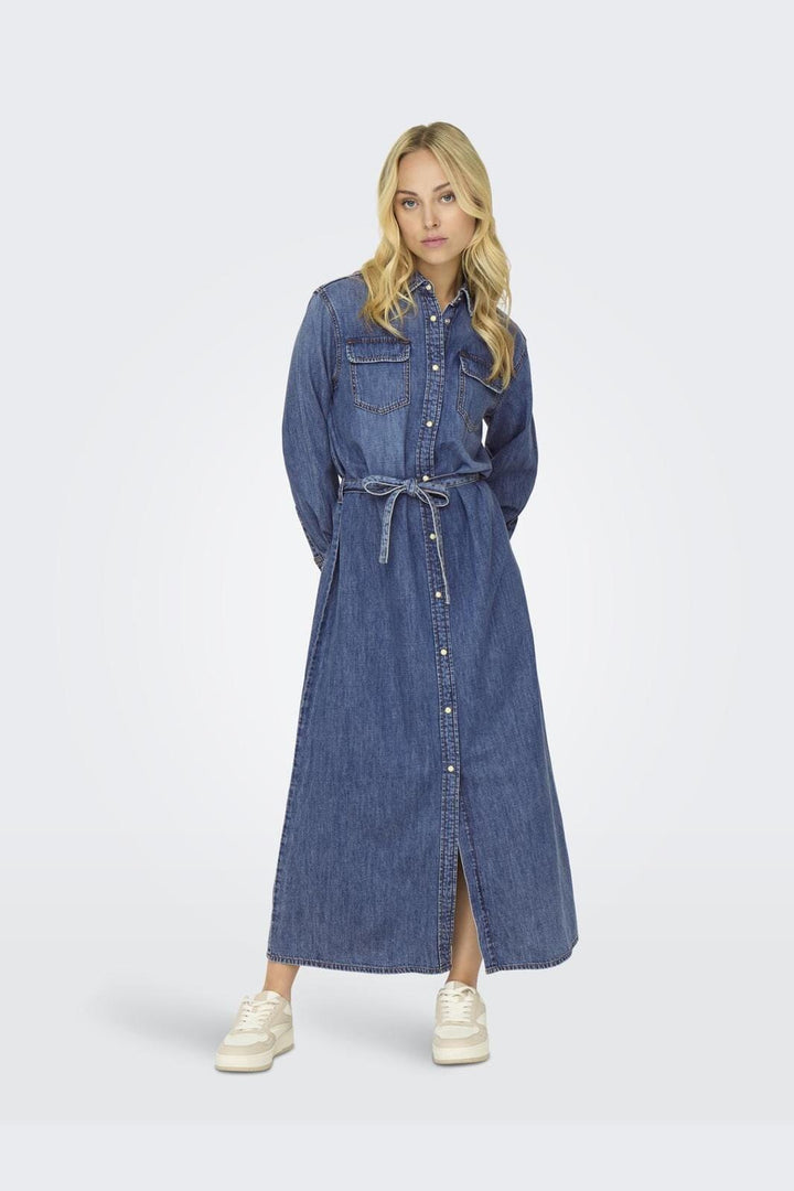 Only - Onltrudy L/S Belt Dress Akm - 4527142 Medium Blue Denim