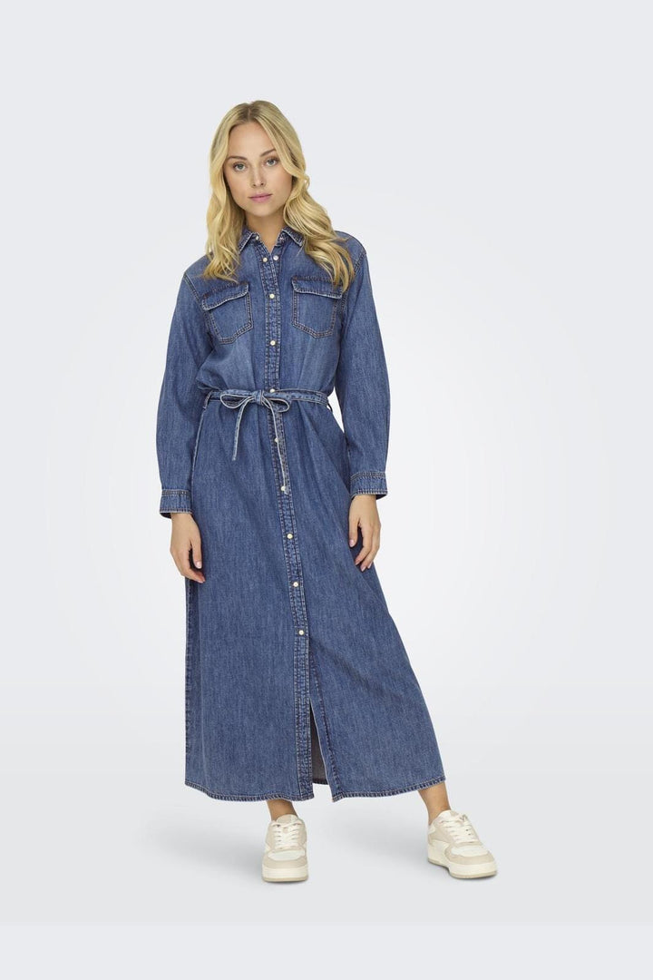 Only - Onltrudy L/S Belt Dress Akm - 4527142 Medium Blue Denim