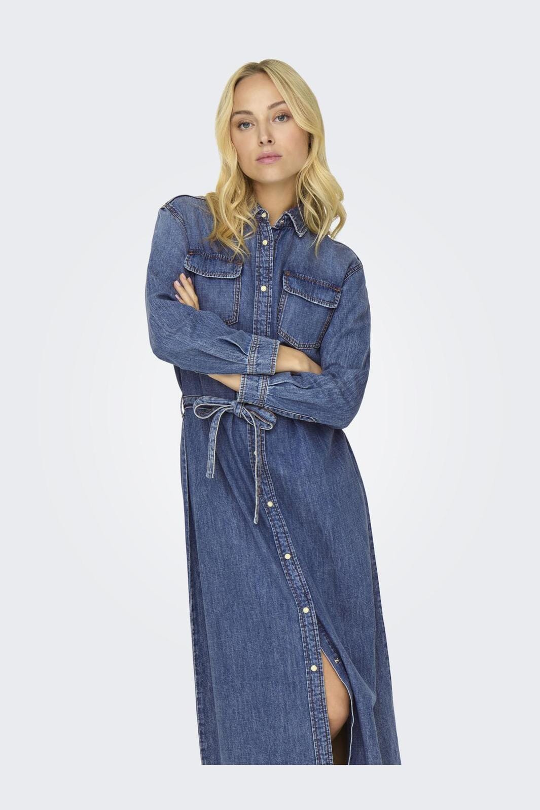 Only - Onltrudy L/S Belt Dress Akm - 4527142 Medium Blue Denim