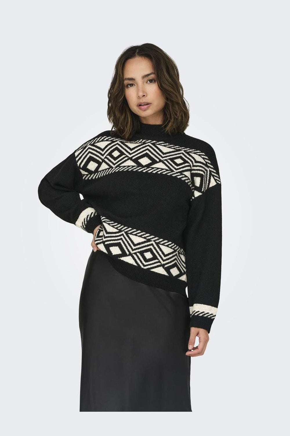 Only - Onlvictoria L/S Pullover Knt - 4608545 Black Pumice Stone Jacquard