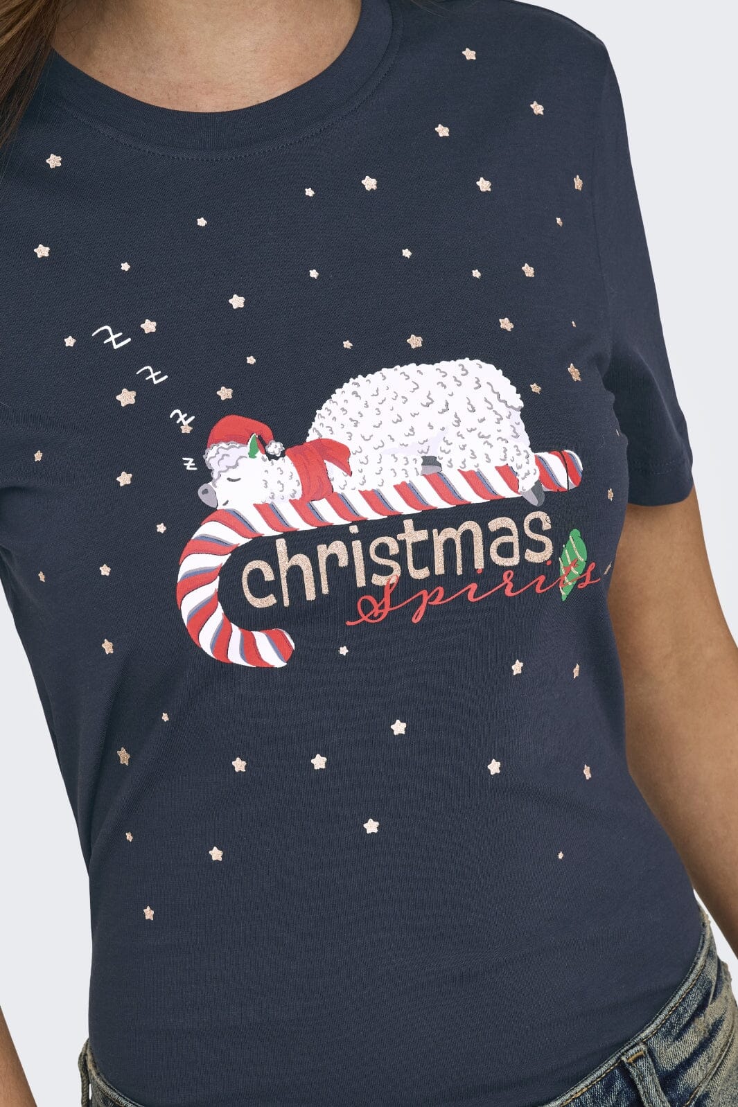 Only - Onlxmas Life Yrsa Christmas S/S Top - 4579231 Night Sky Sleeping Candycane T-shirts 