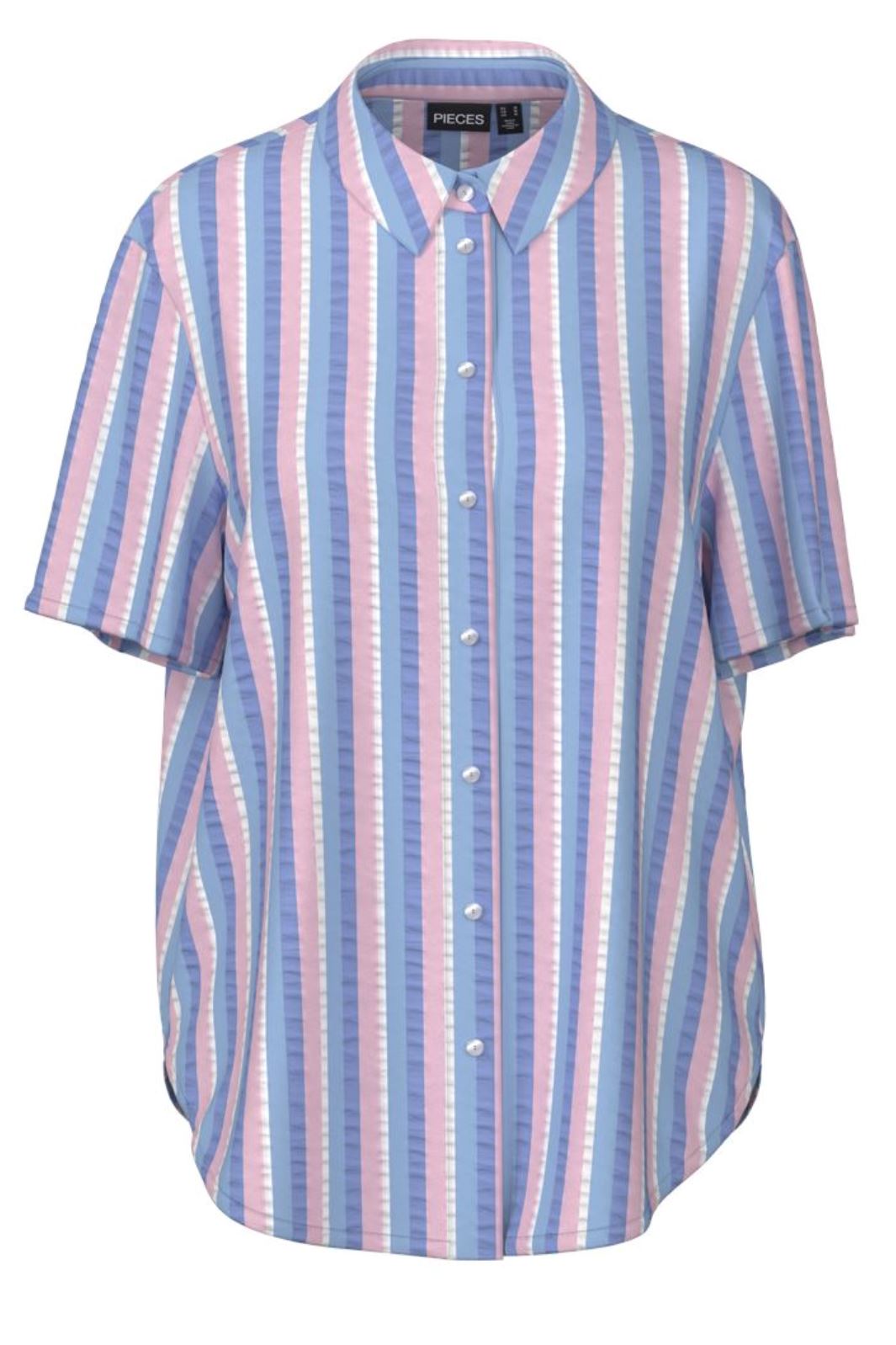 Pieces - Pcaitlyn Ss Shirt - 4559115 Hydrangea Multi Stripes Skjorter 