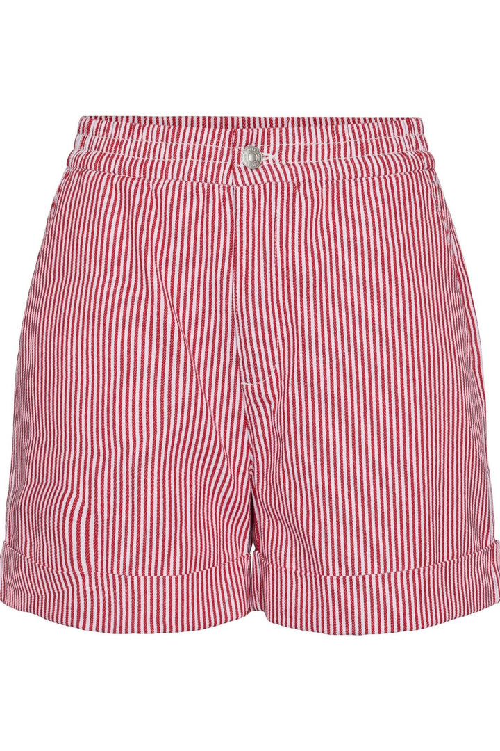 Pieces - Pcallo Fold Up Shorts - 4464990 Salsa Cloud Dancer Stripes Shorts 