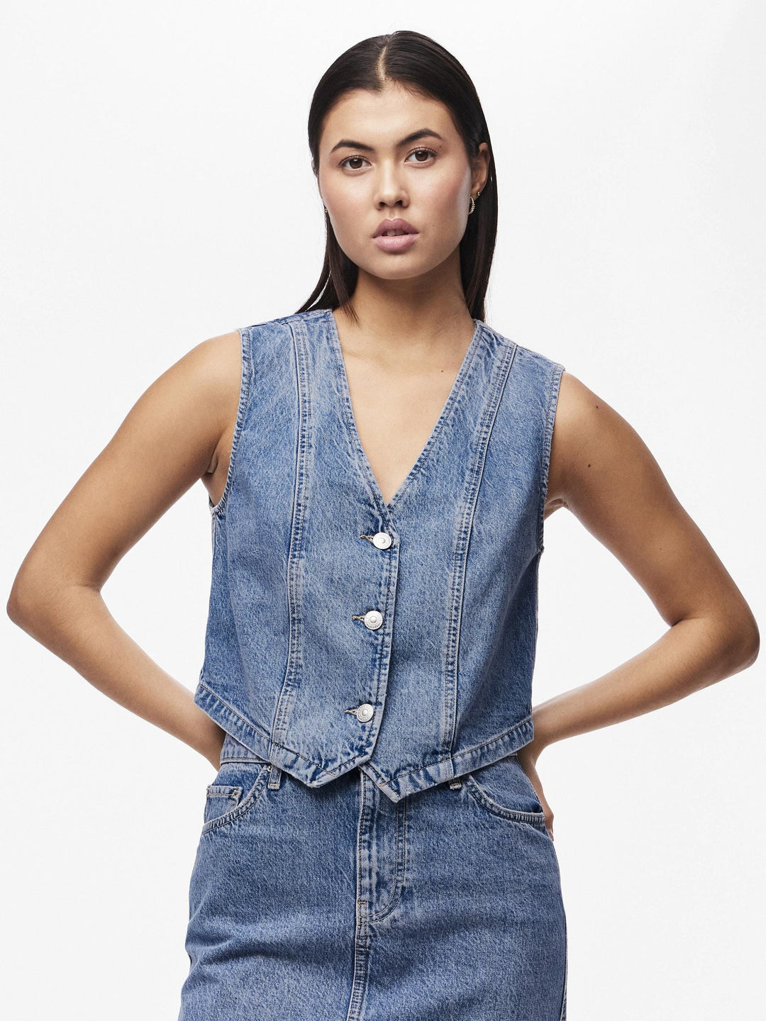 Pieces - Pcalma Denim Vest - 4560472 Medium Blue Denim Veste 