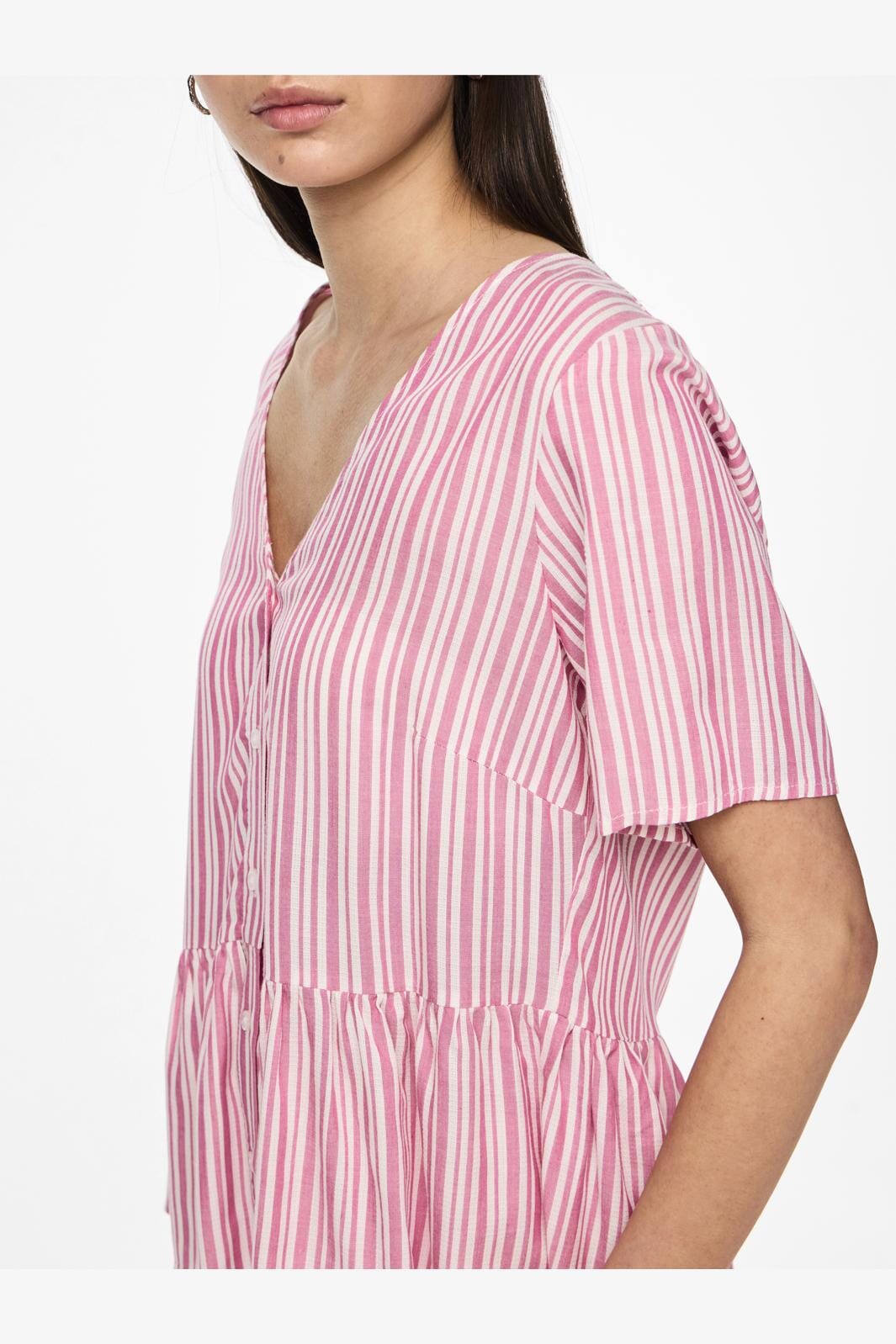 Pieces - Pcalvina Ss Button Down Top - 4472370 Ibis Rose Cloud Dancer